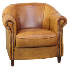 Vintage Sheepskin Leather Club Armchair in a Beautiful Light Cognac Color