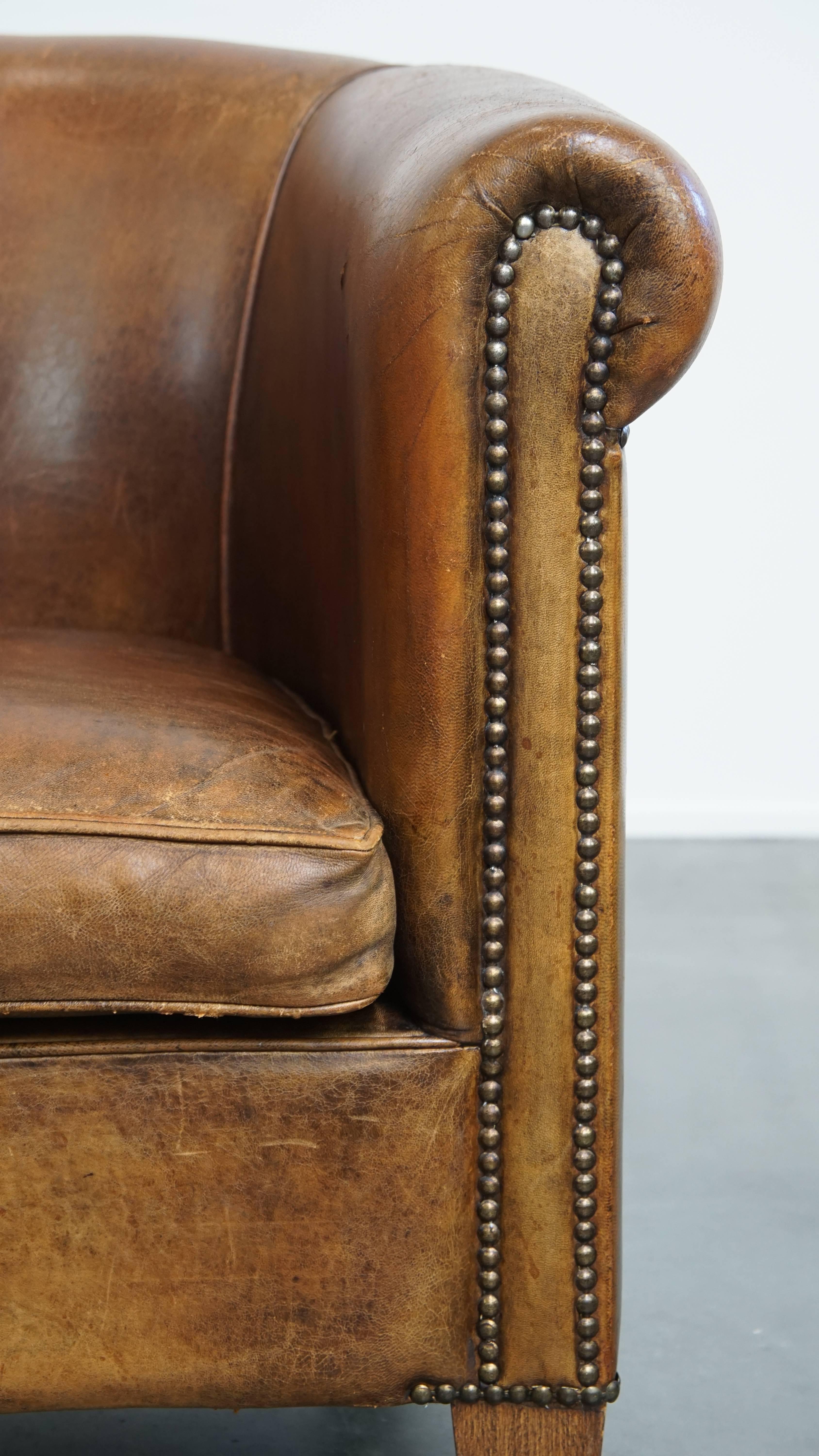 Vintage Sheepskin Leather Club Chair For Sale 5