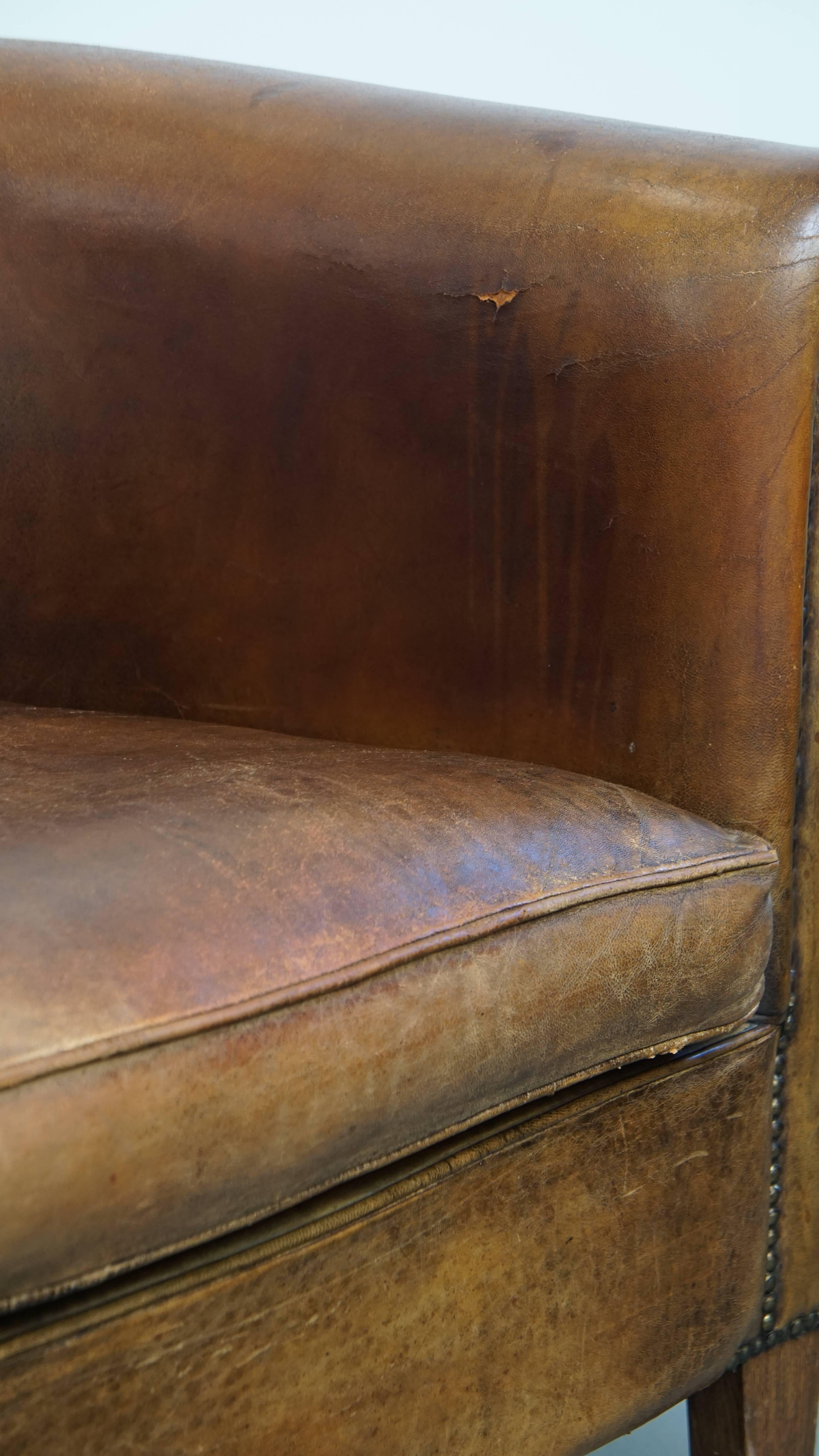 Vintage Sheepskin Leather Club Chair For Sale 8