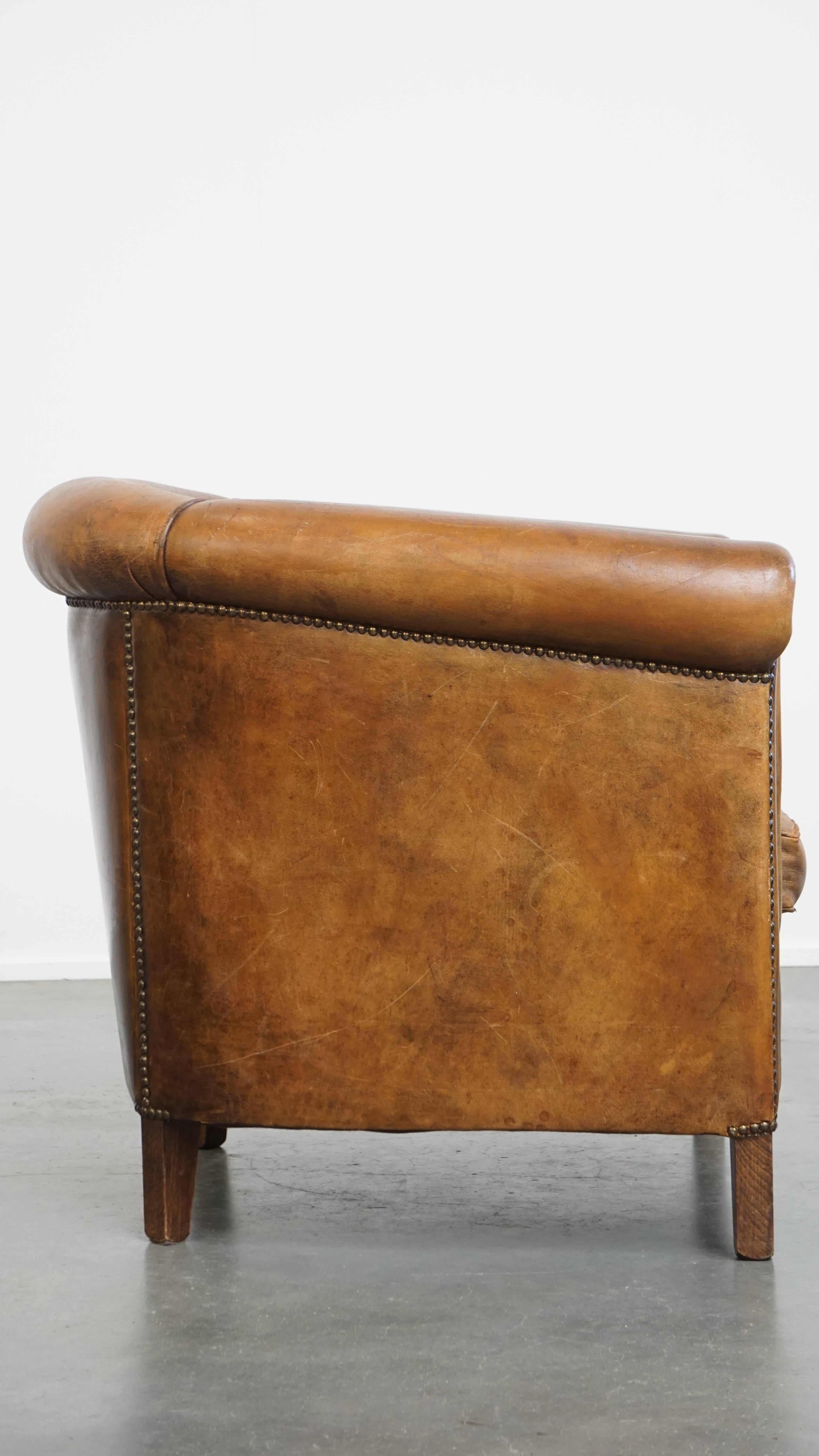 Classical Roman Vintage Sheepskin Leather Club Chair For Sale