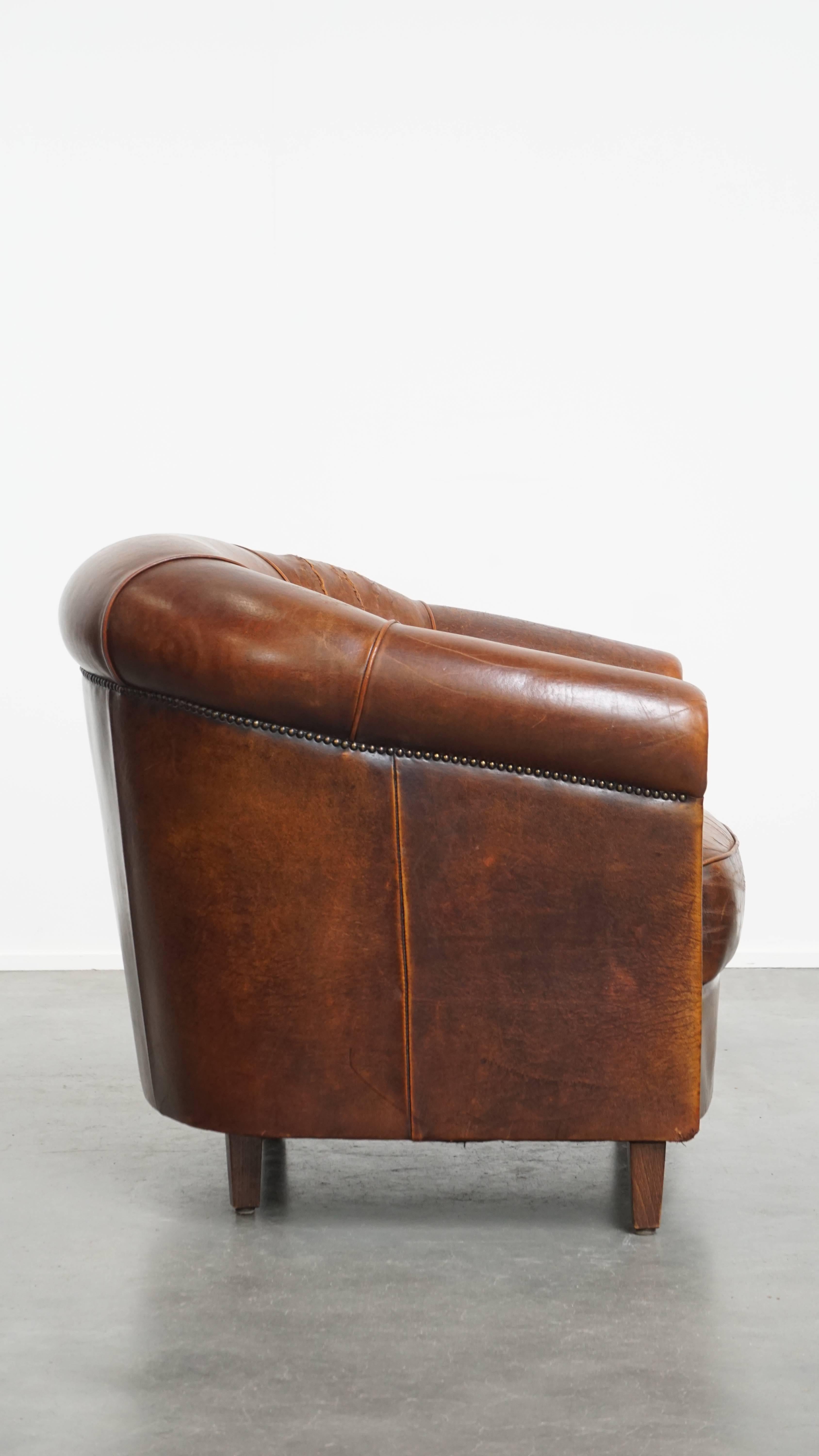 Classical Roman Vintage sheepskin leather club chair For Sale