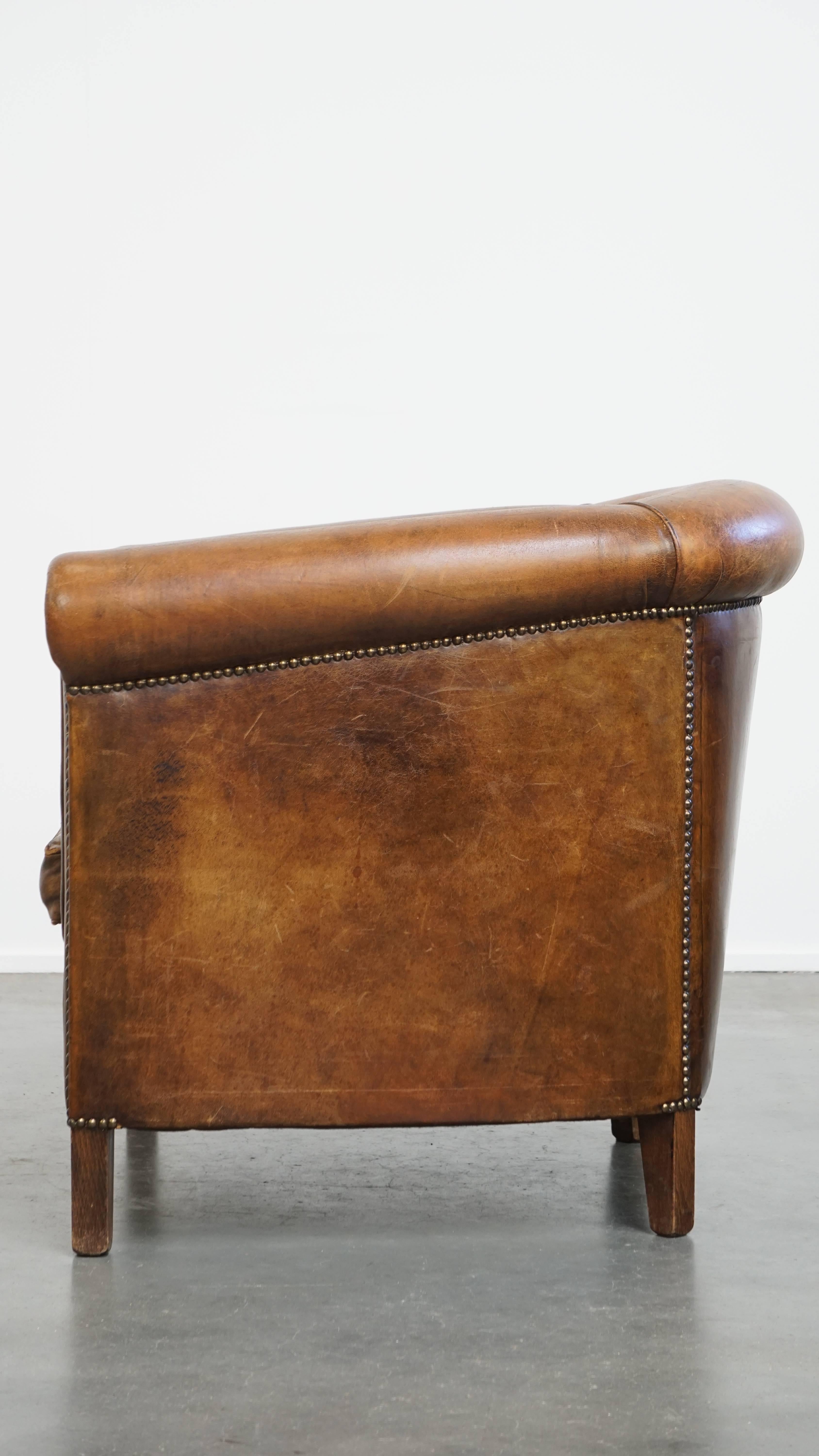 Vintage Sheepskin Leather Club Chair In Fair Condition For Sale In Harderwijk, NL