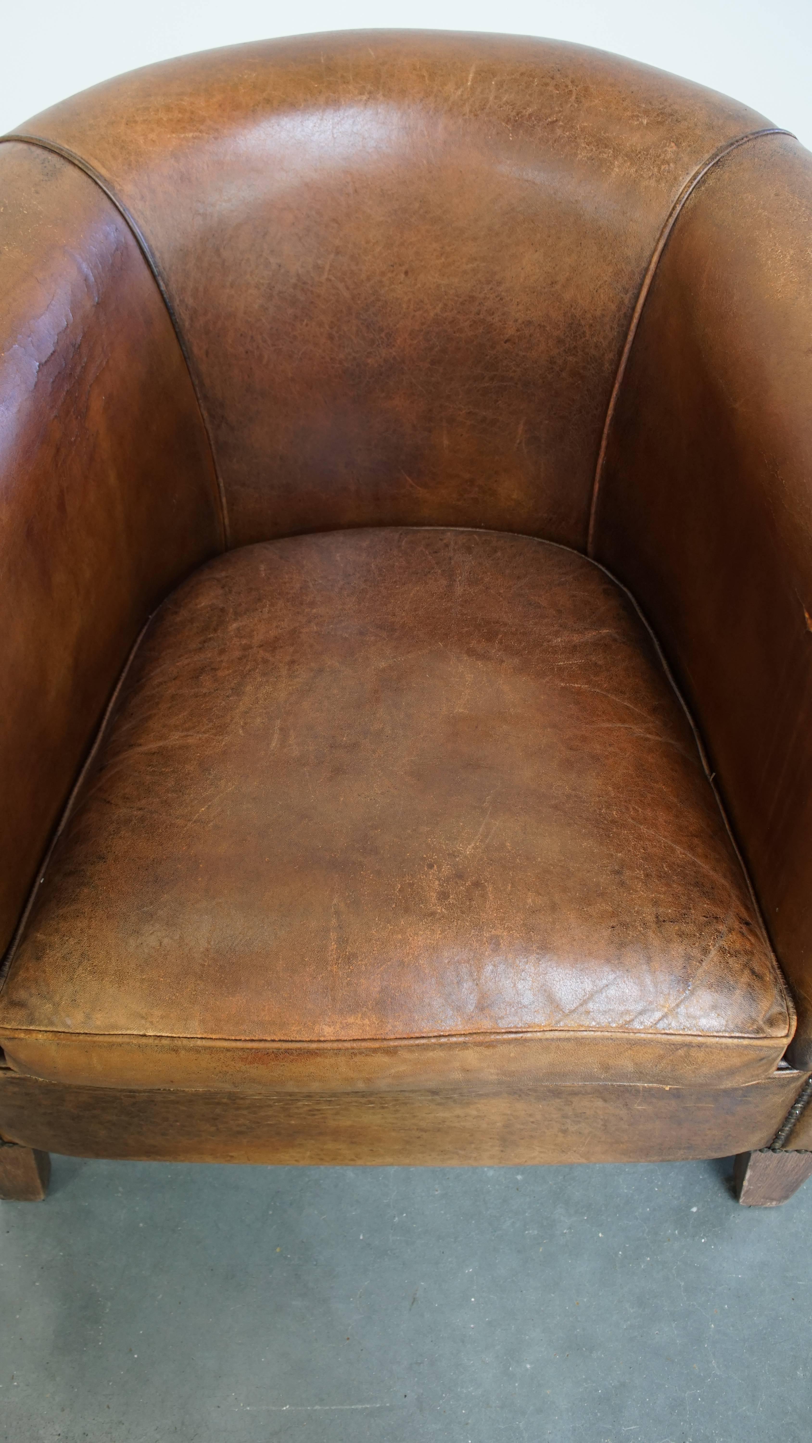 20th Century Vintage Sheepskin Leather Club Chair For Sale