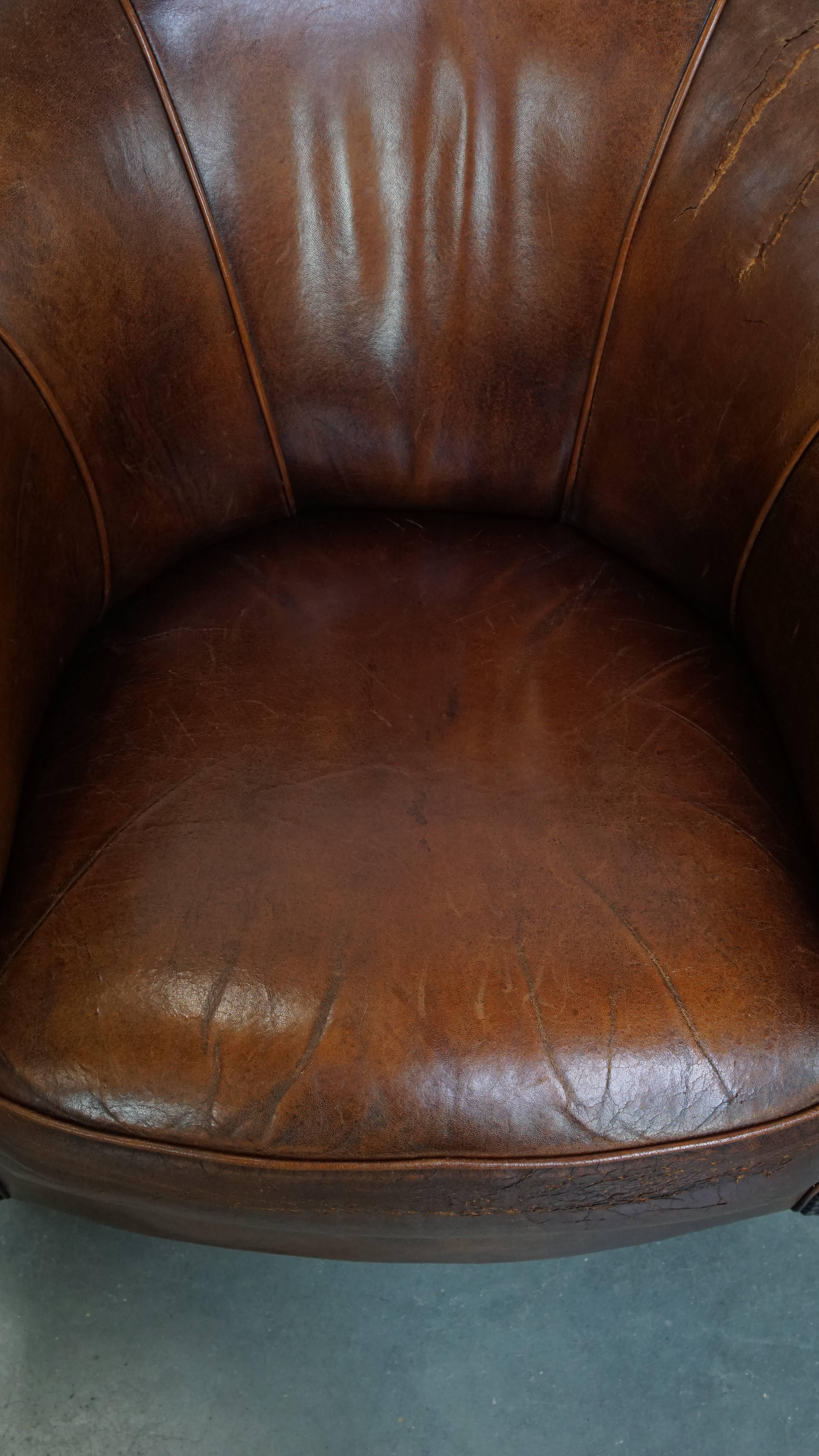 Contemporary Vintage sheepskin leather club chair For Sale