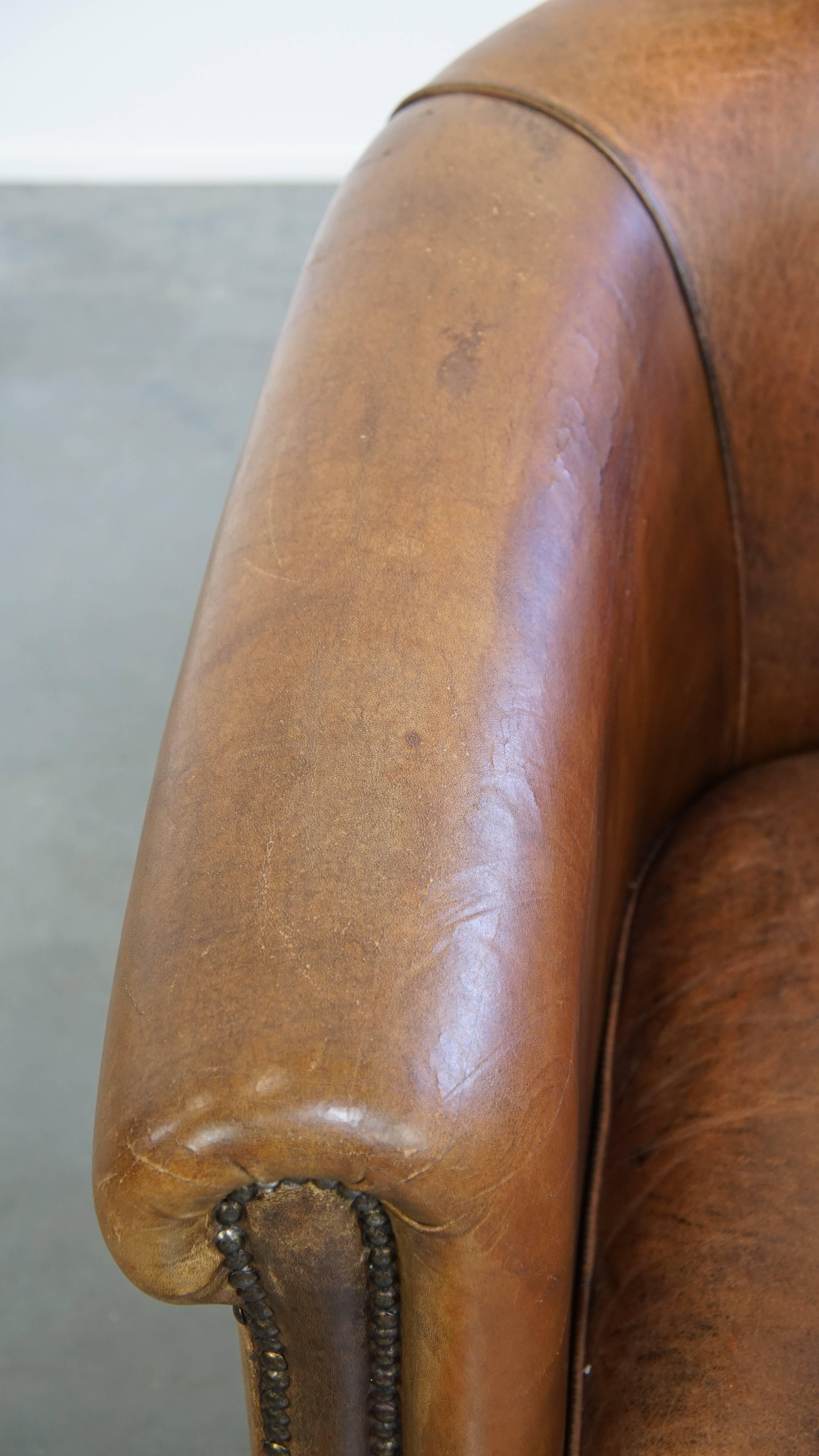 Vintage Sheepskin Leather Club Chair For Sale 1