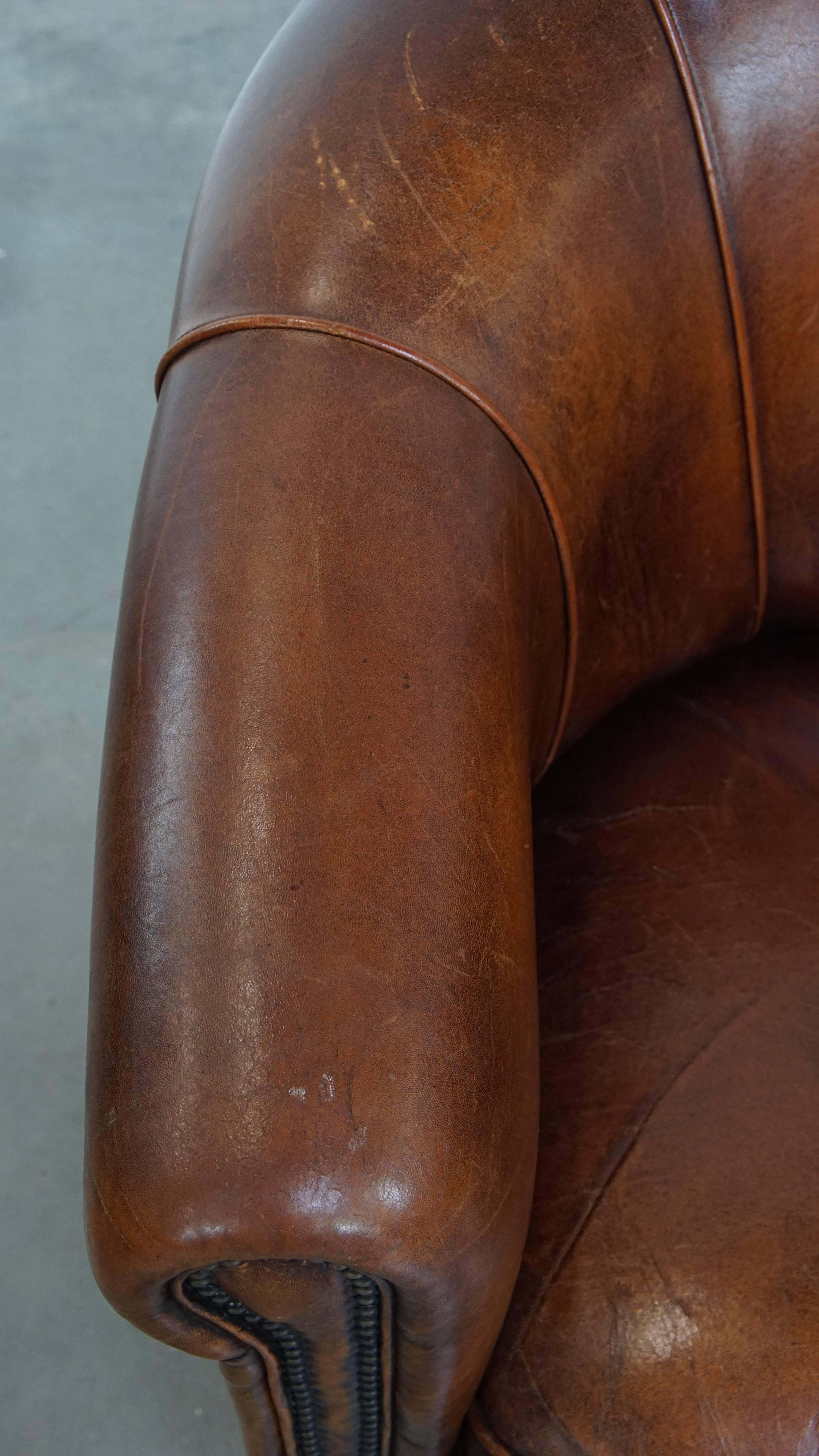 Leather Vintage sheepskin leather club chair For Sale