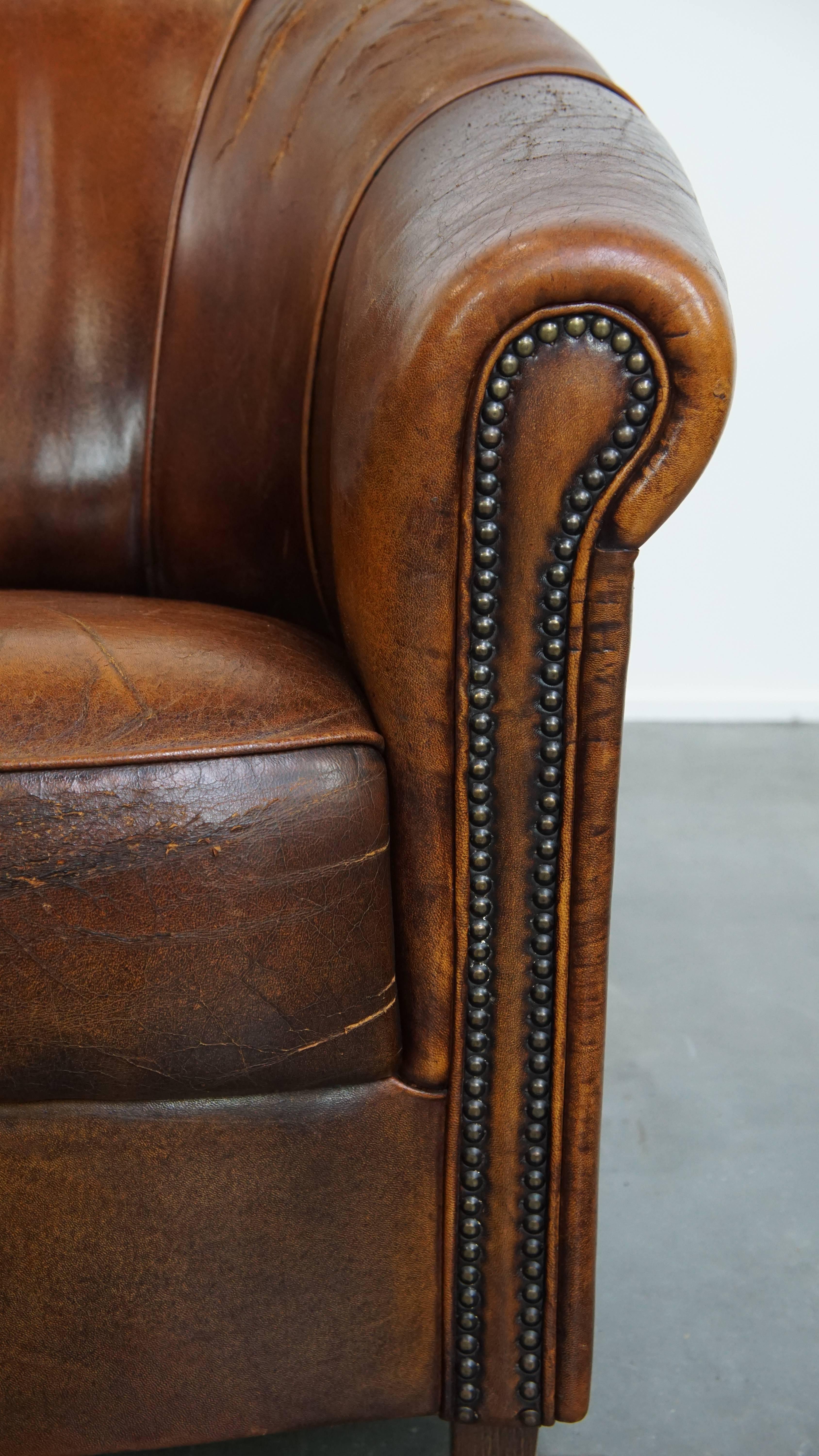 Vintage sheepskin leather club chair For Sale 2