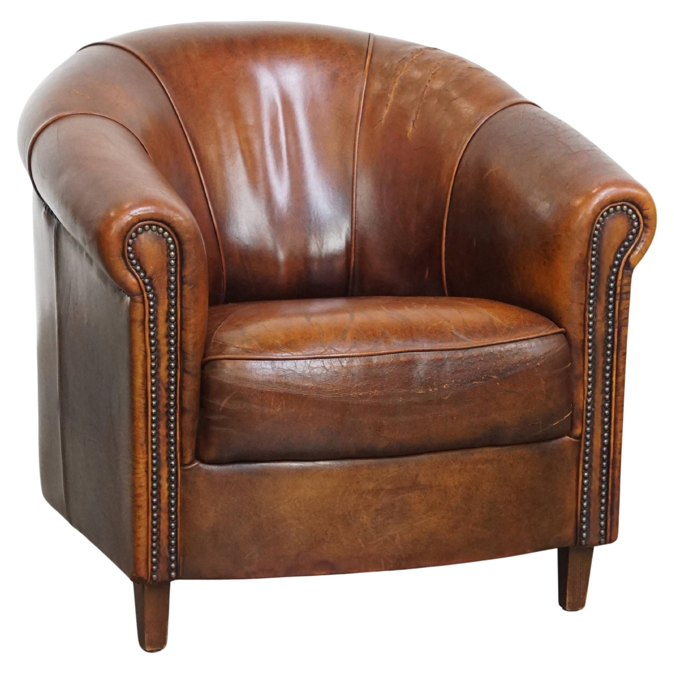 Vintage sheepskin leather club chair For Sale