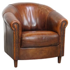 Sedia club in pelle di pecora vintage