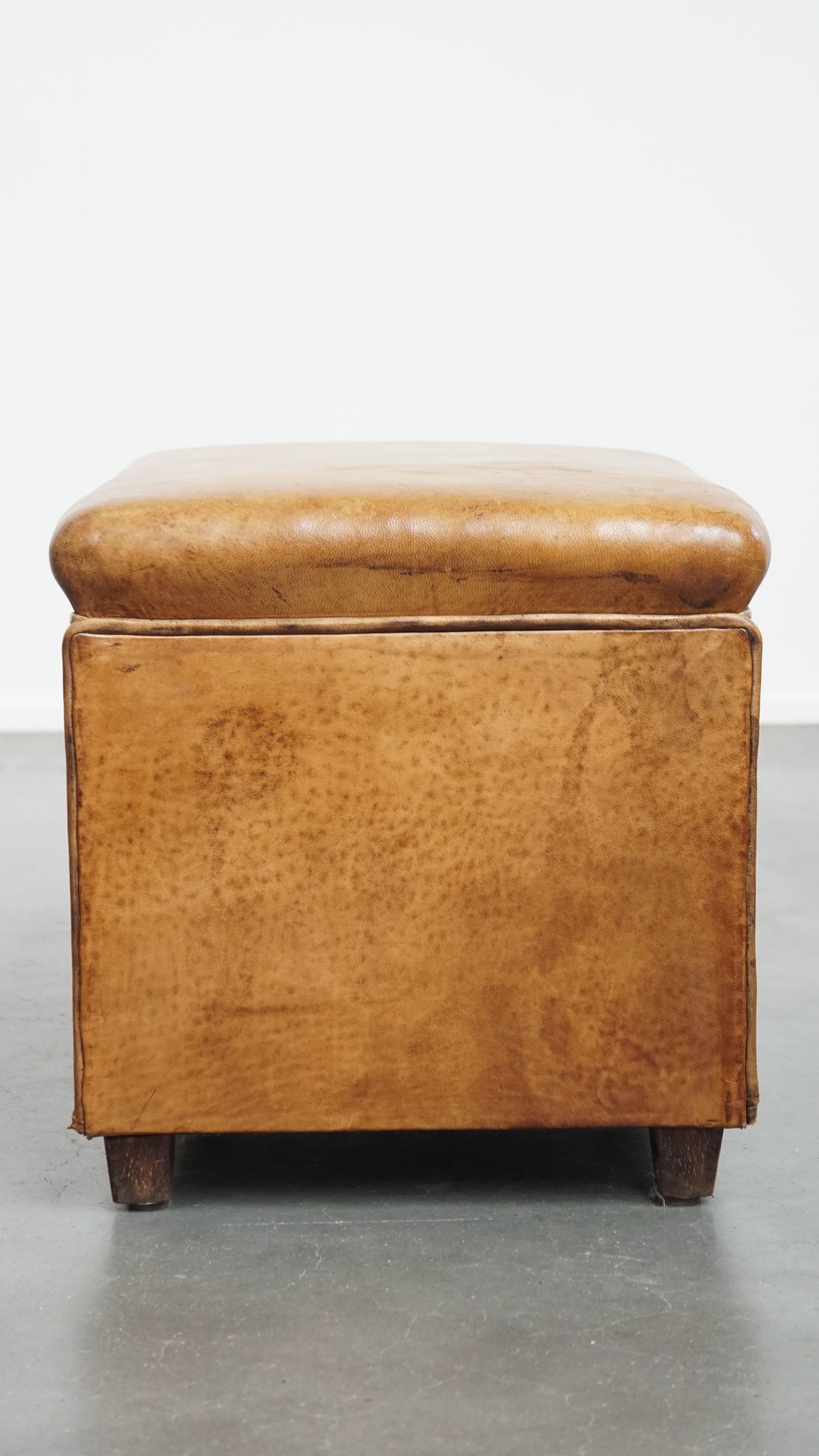Classical Roman Vintage Sheepskin Leather Designer Ottoman by Bart van Bekhoven For Sale