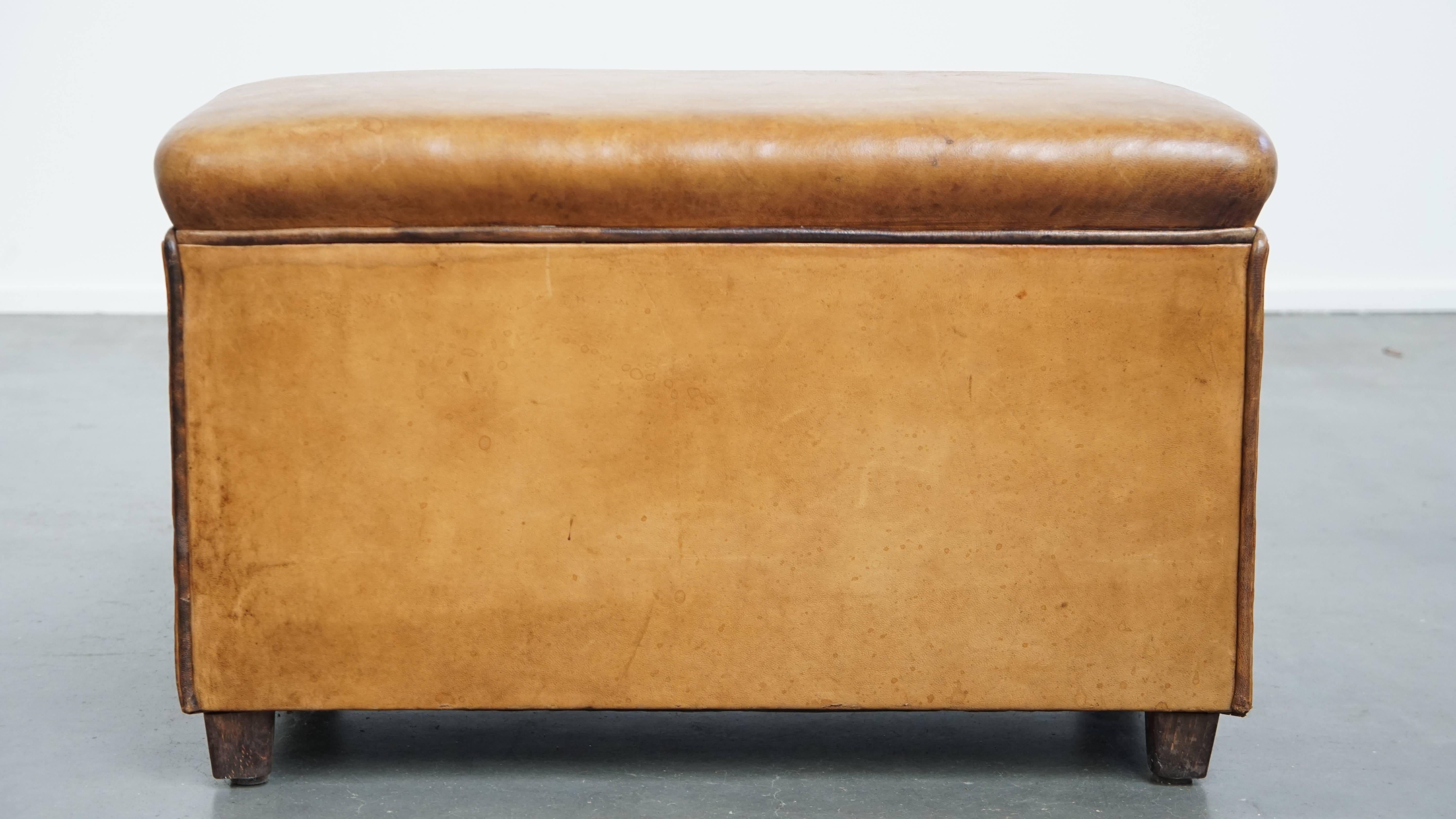 Hand-Crafted Vintage Sheepskin Leather Designer Ottoman by Bart van Bekhoven For Sale