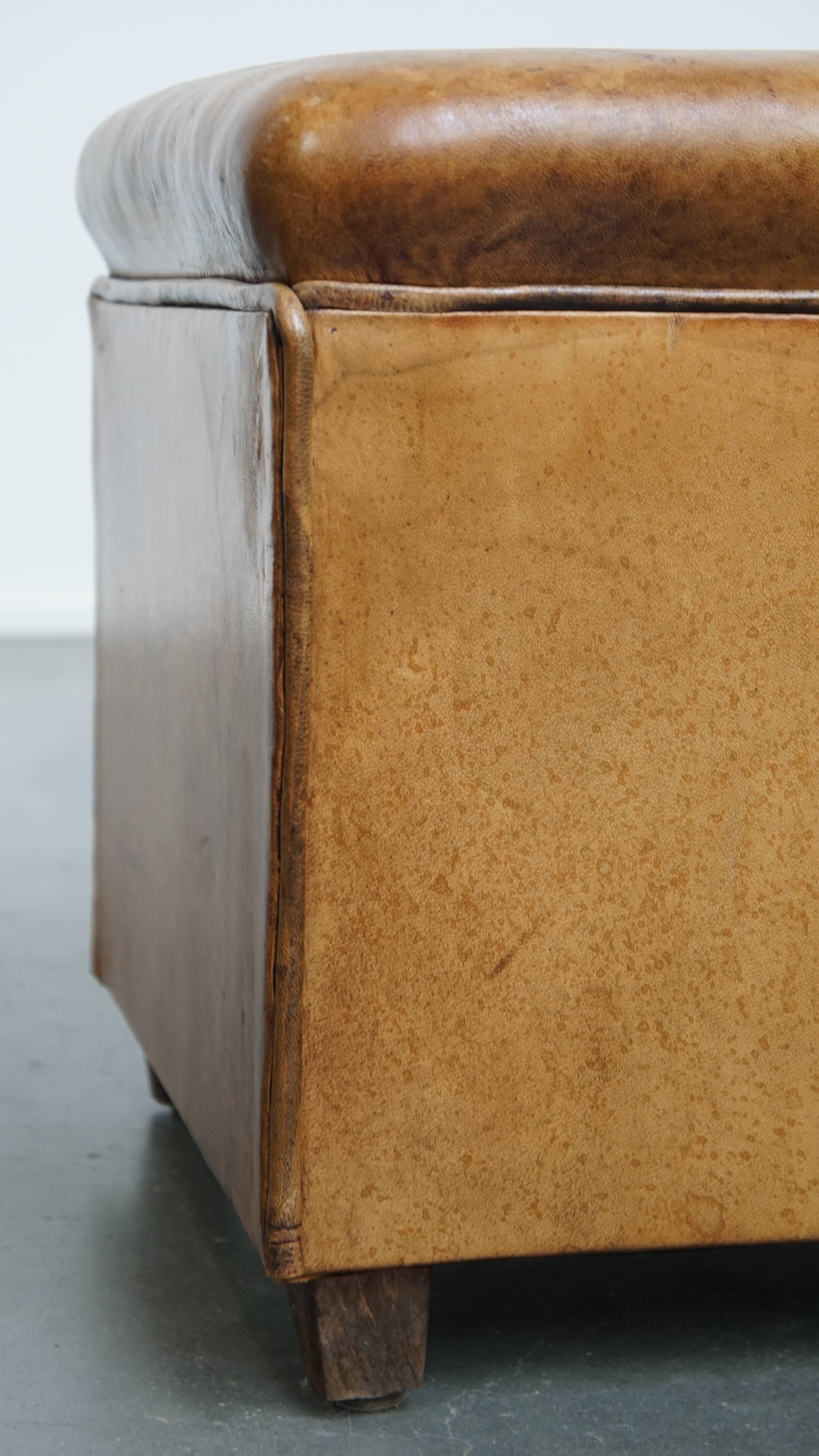Vintage Sheepskin Leather Designer Ottoman by Bart van Bekhoven For Sale 1