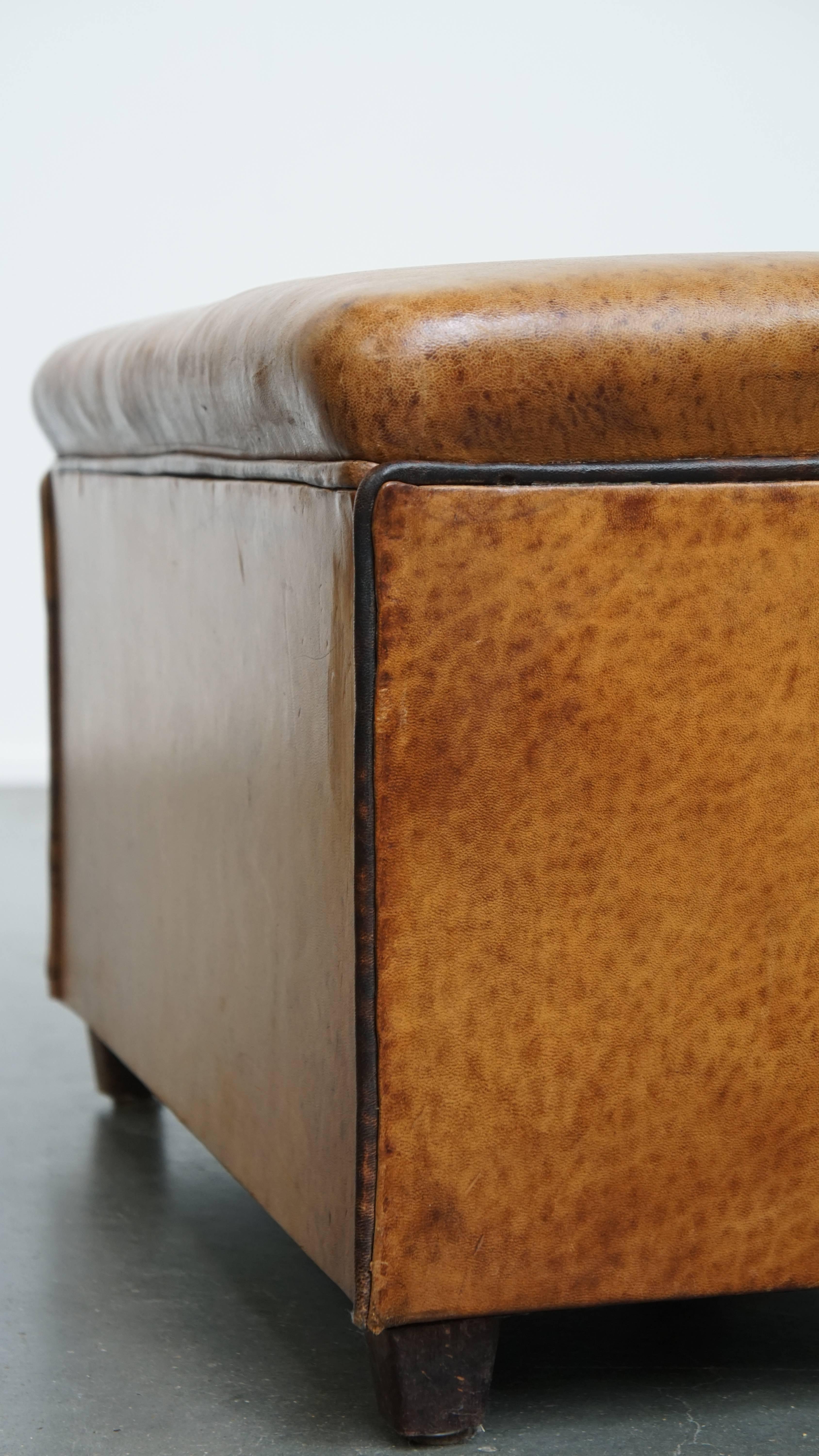 Vintage Sheepskin Leather Designer Ottoman by Bart van Bekhoven For Sale 2