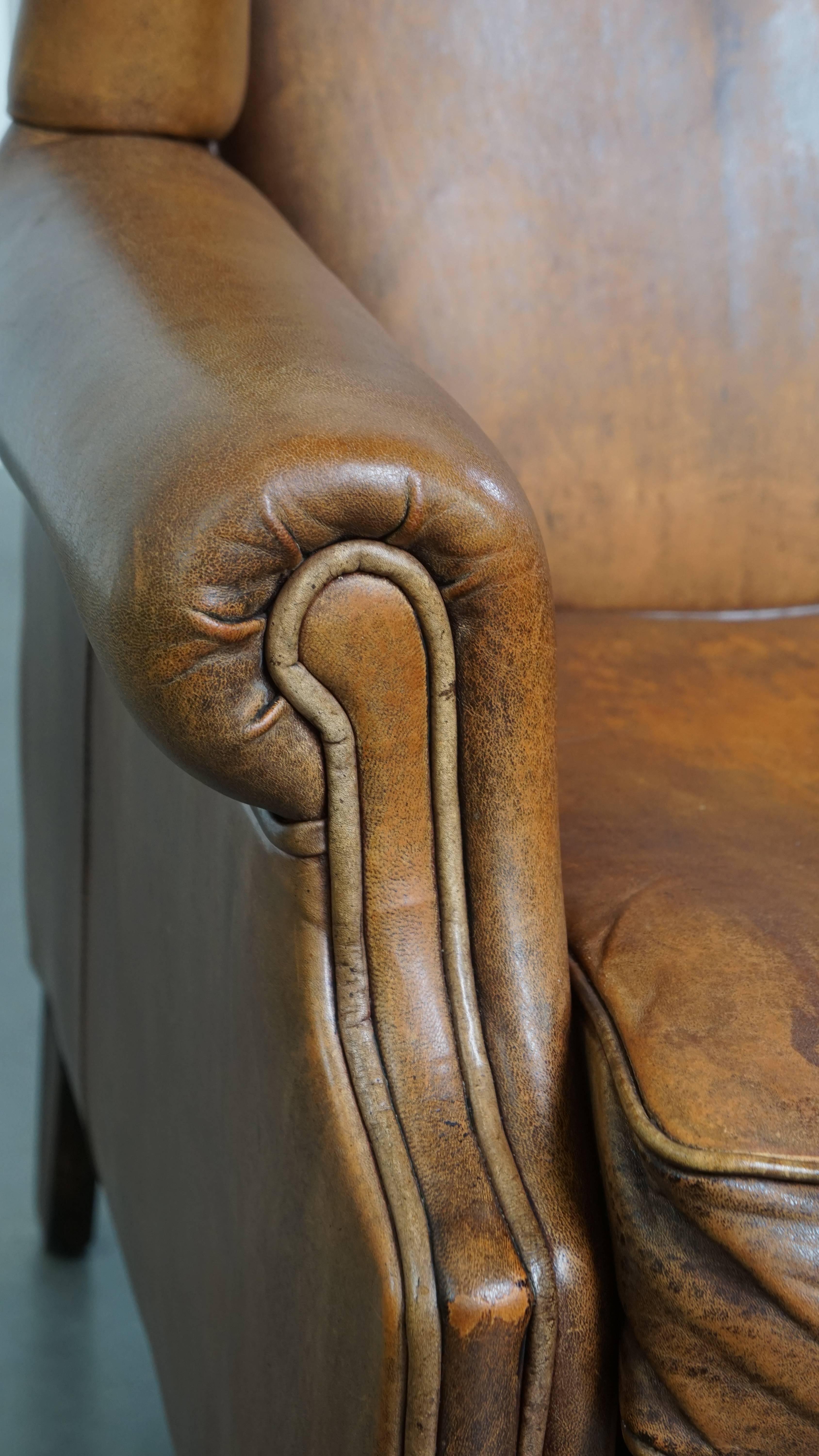 Vintage Sheepskin Leather Wingback Chair For Sale 5