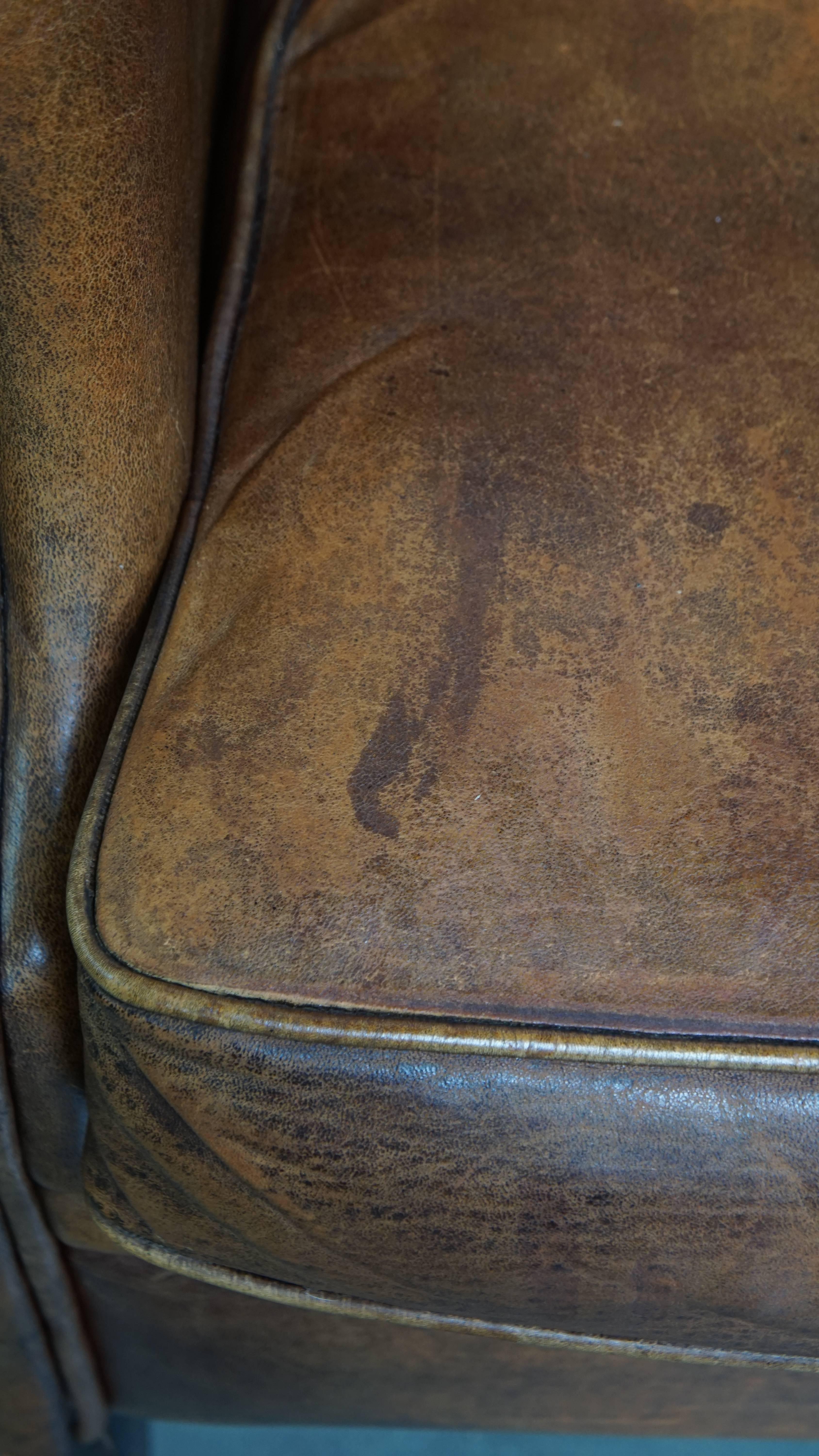 Vintage Sheepskin Leather Wingback Chair For Sale 7