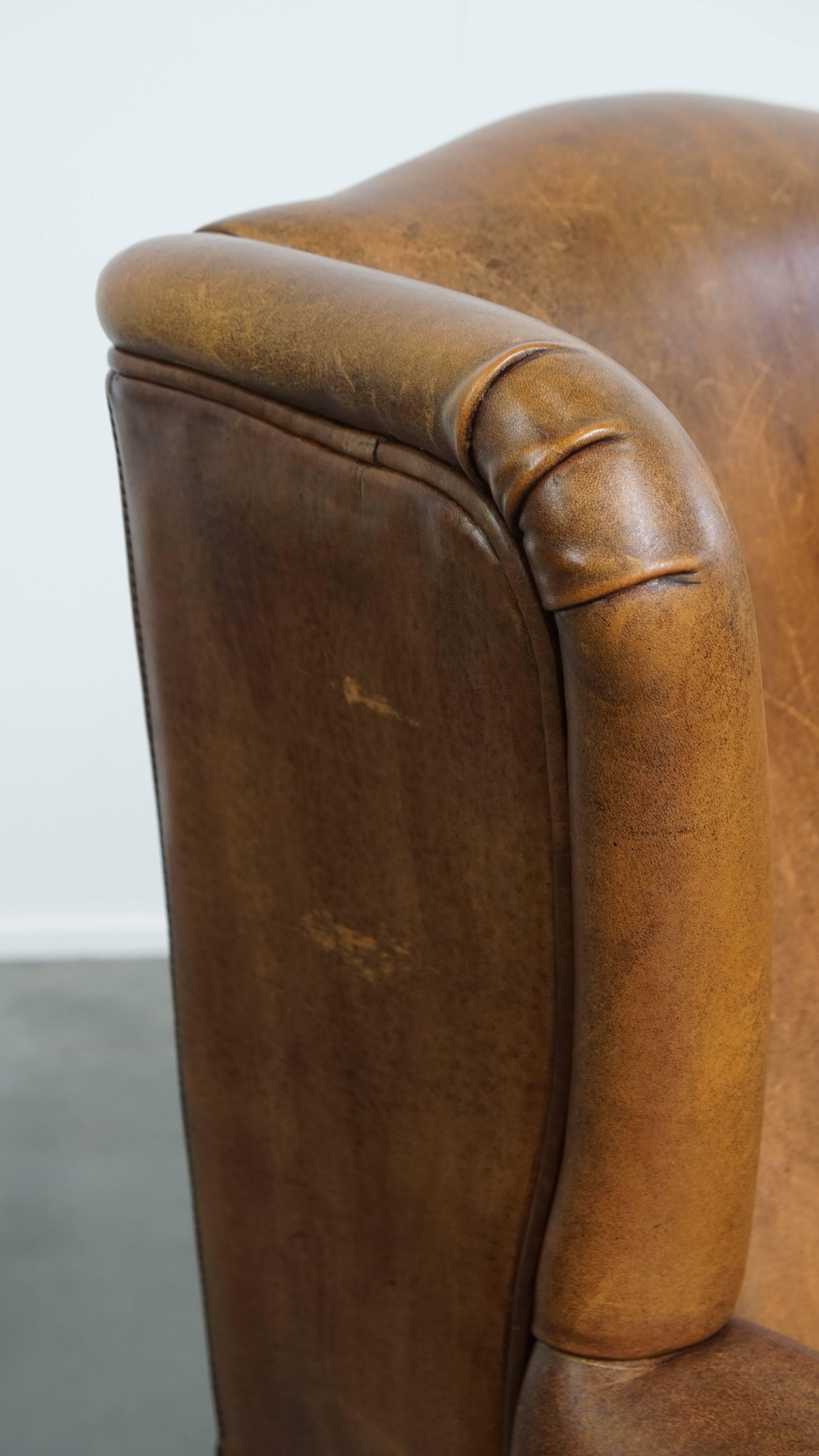 Vintage Sheepskin Leather Wingback Chair For Sale 8