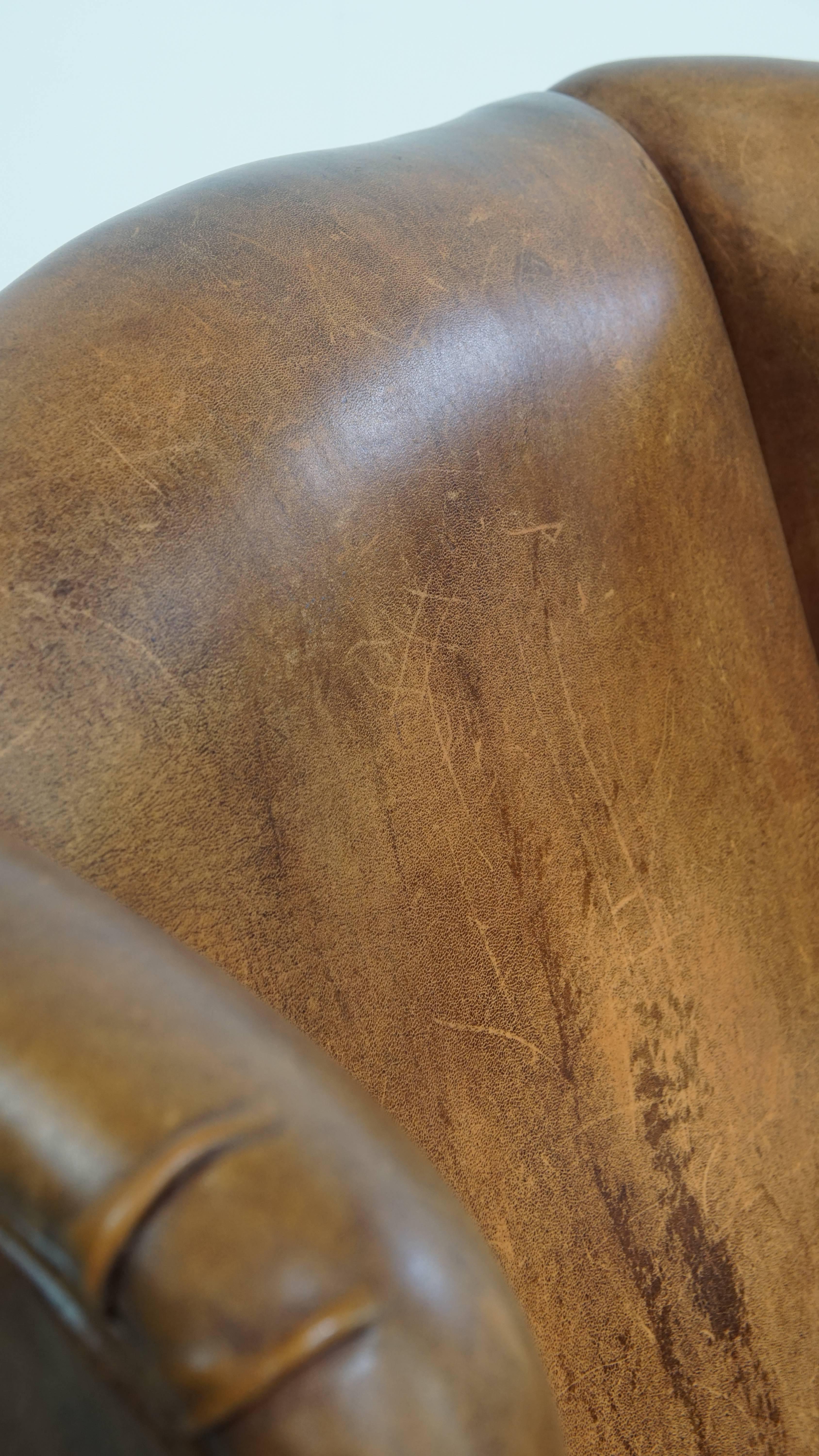Vintage Sheepskin Leather Wingback Chair For Sale 9