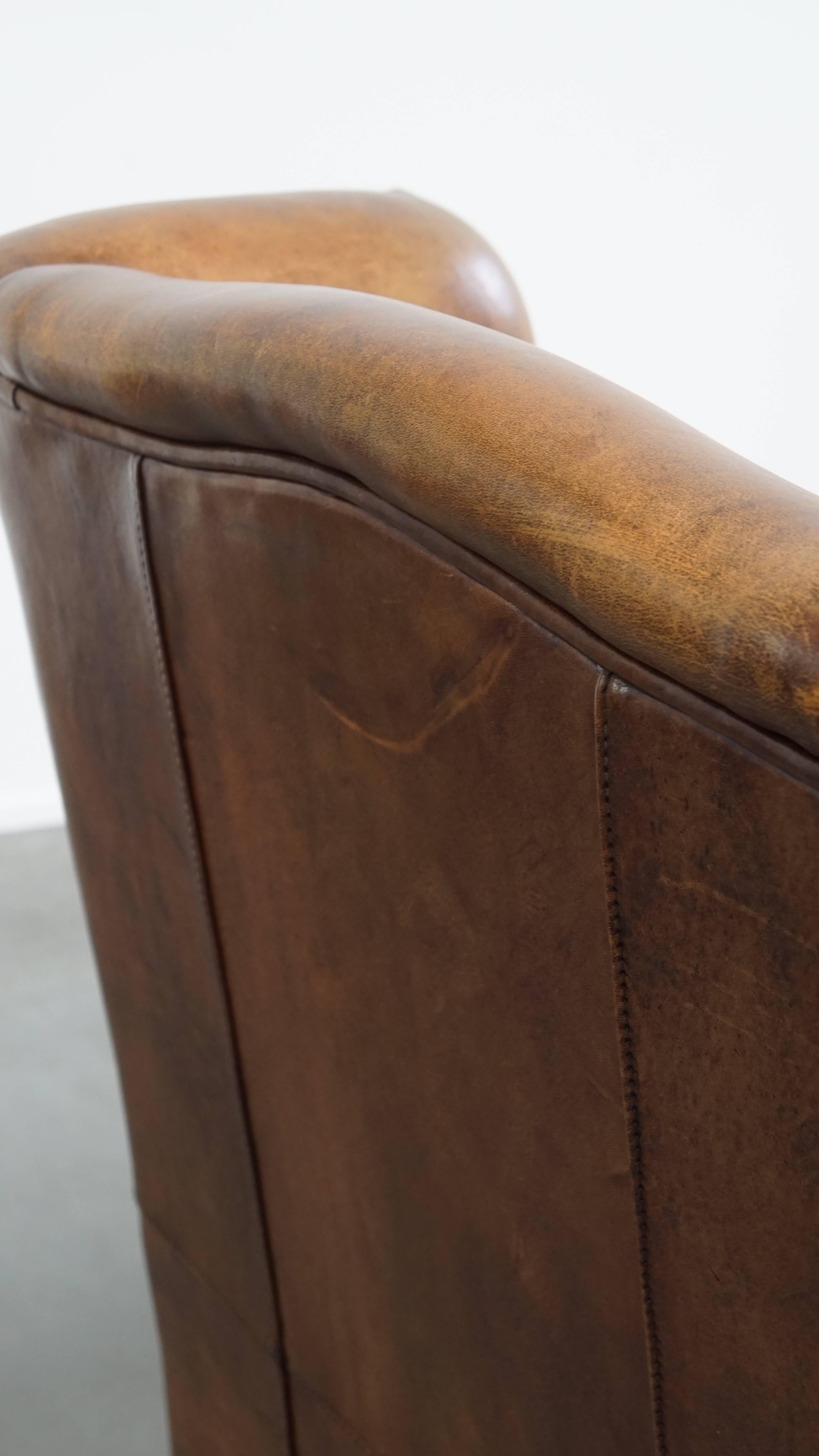 Vintage Sheepskin Leather Wingback Chair For Sale 10