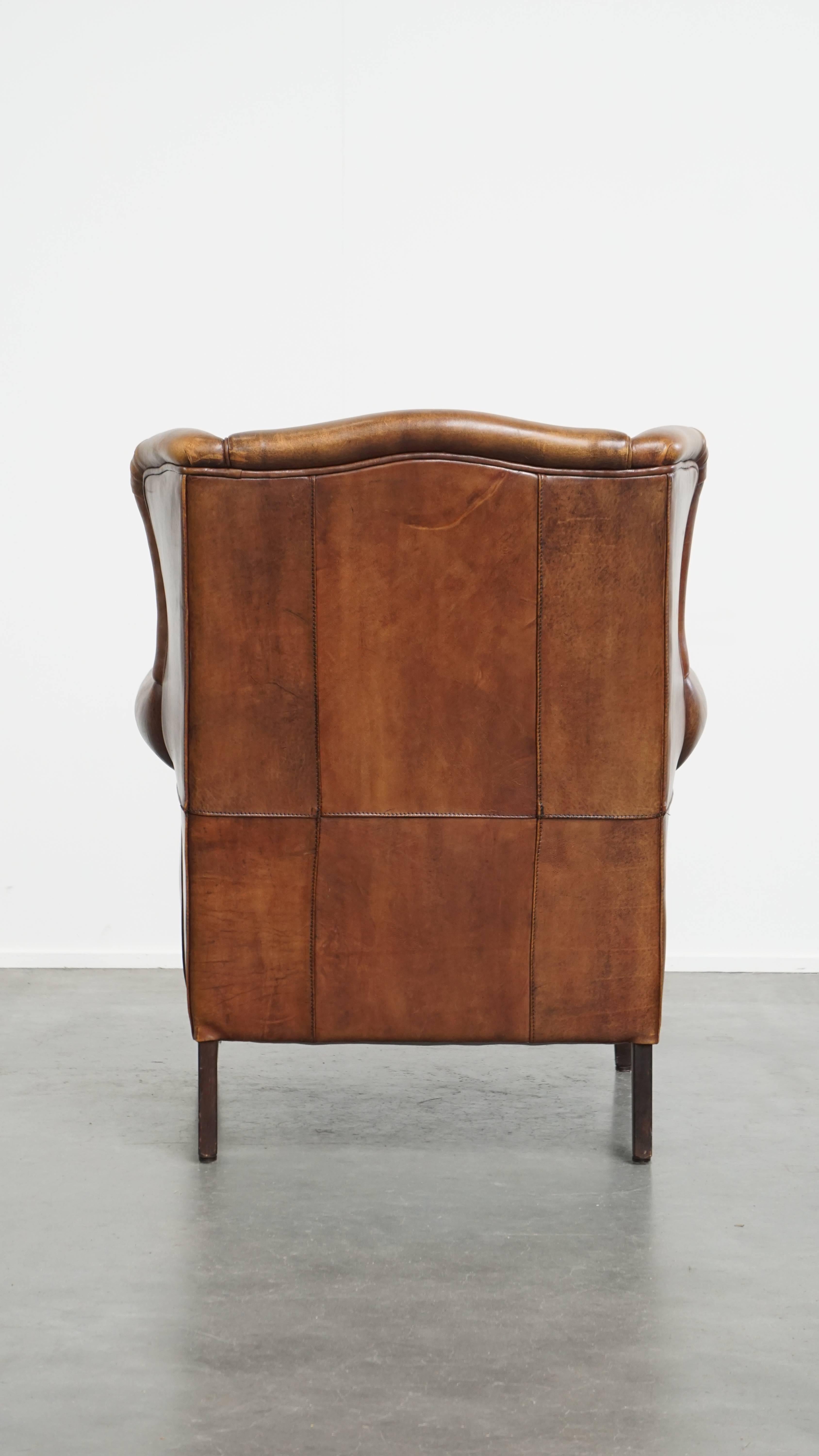 Hand-Crafted Vintage Sheepskin Leather Wingback Chair For Sale