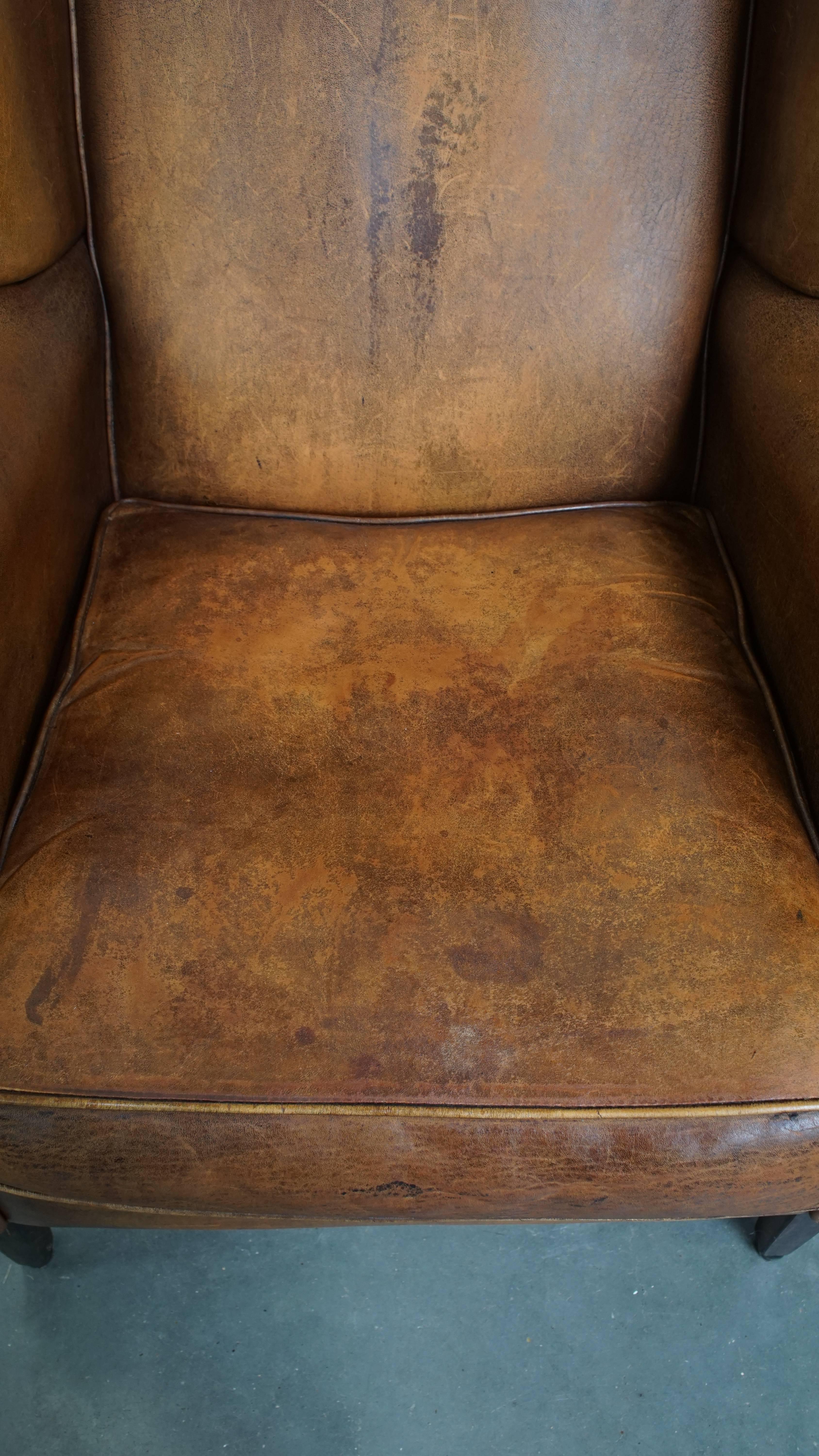 20th Century Vintage Sheepskin Leather Wingback Chair For Sale