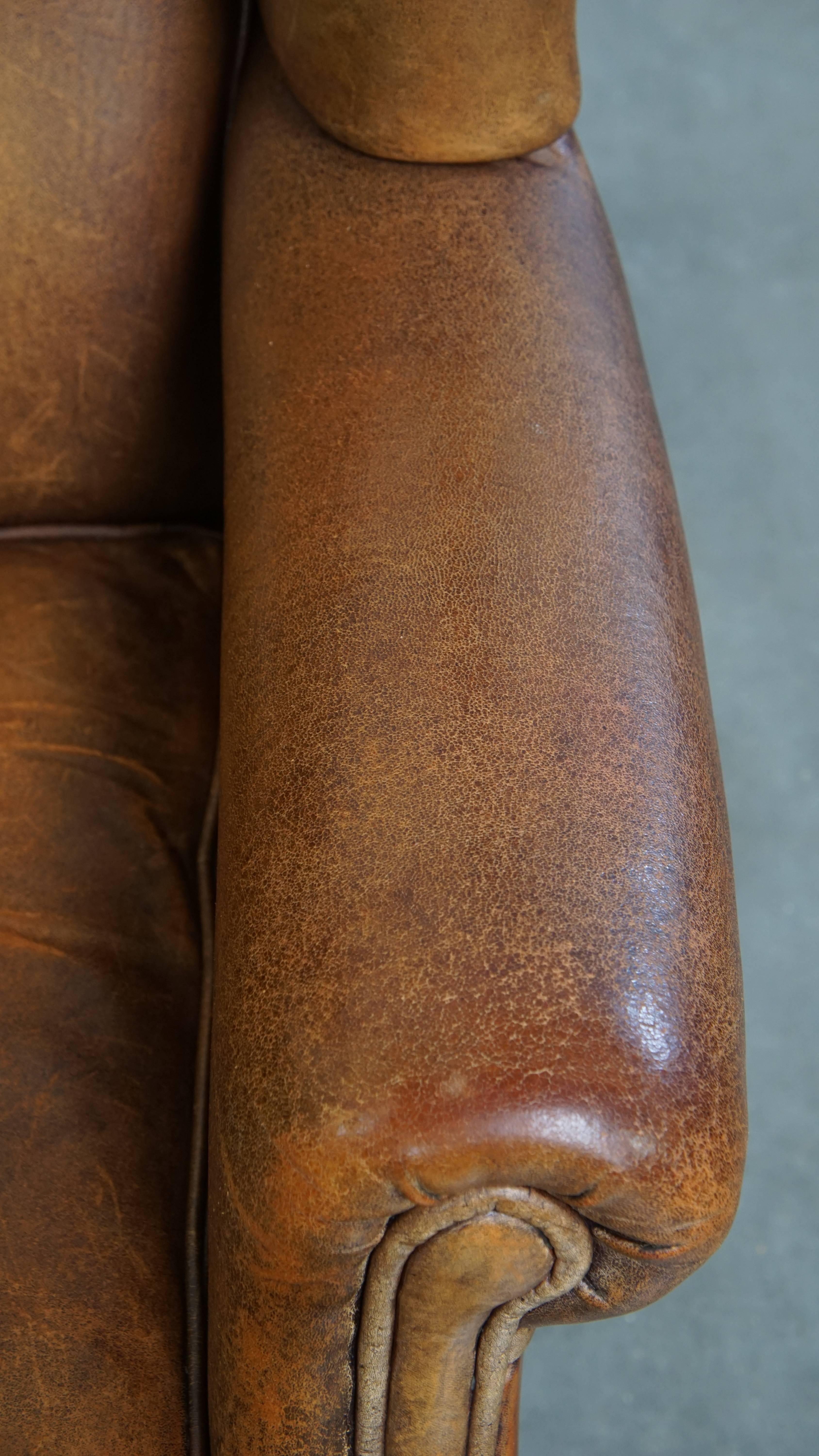 Vintage Sheepskin Leather Wingback Chair For Sale 2