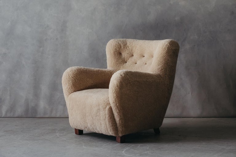 Vintage Sheepskin Lounge Chair From Denmark, Circa 1960 For Sale at 1stDibs