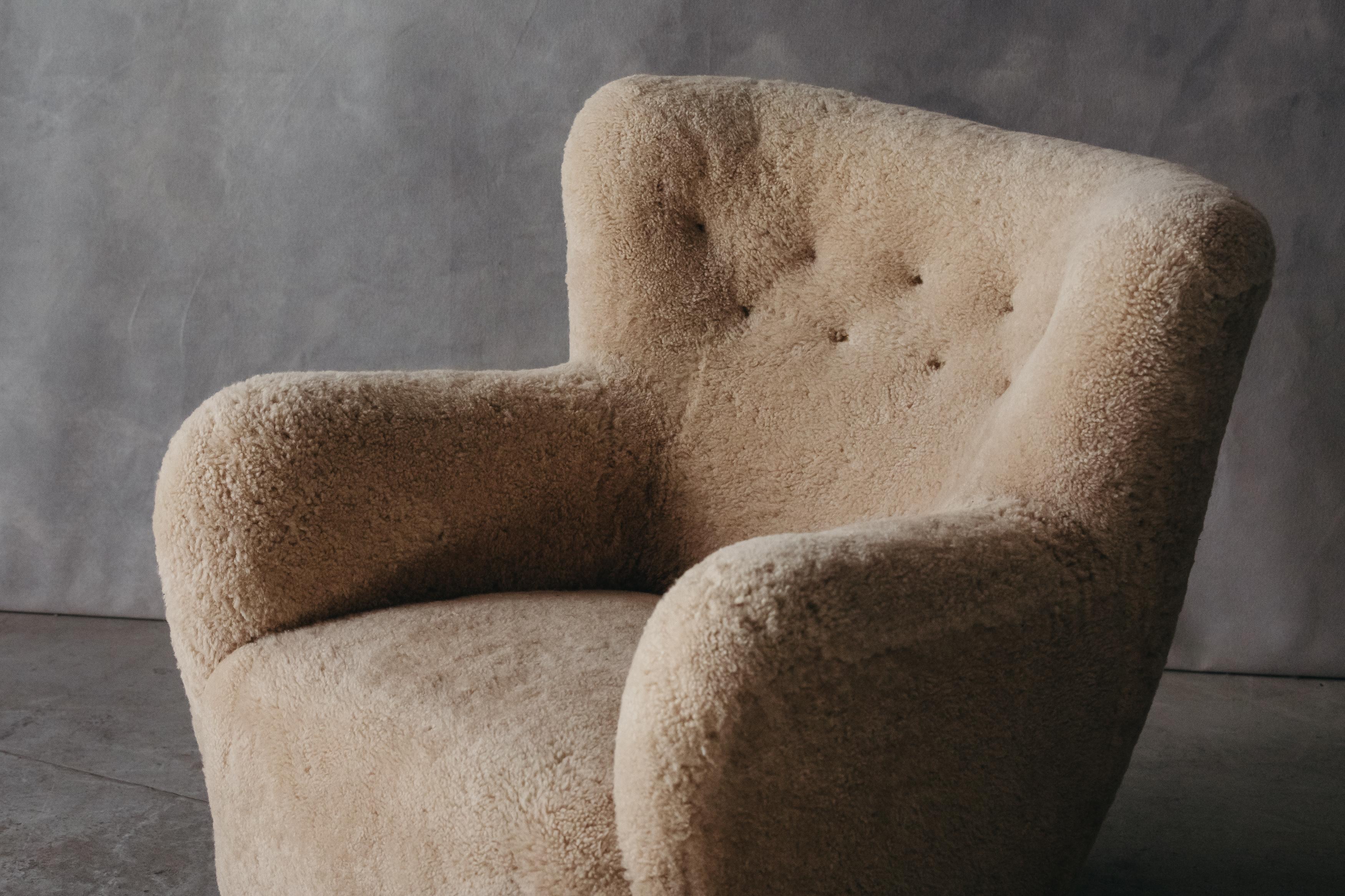 Vintage Sheepskin Lounge Chair from Denmark, circa 1960 In Good Condition In Nashville, TN