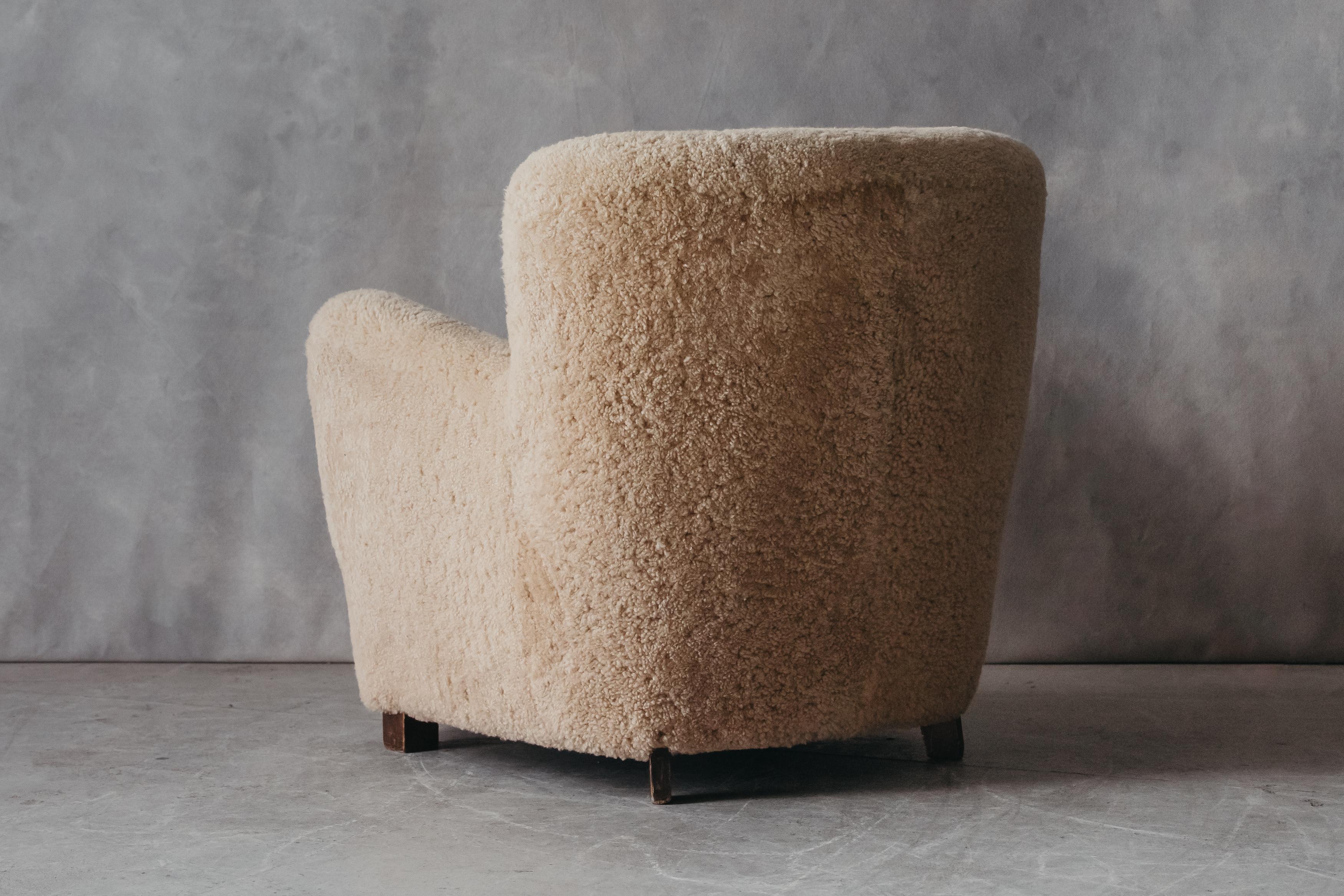 Mid-20th Century Vintage Sheepskin Lounge Chair from Denmark, circa 1960
