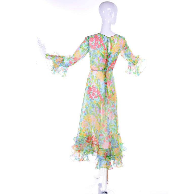 Floral Patterned Dress With Layered Ruffled Sheer Bottom