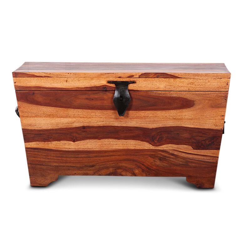 Rare and striking Sheesham wood trunk. Made of solid sheesham wood. Sheesham is a tropical hardwood which is famous for its rich grains, also known as palisander.