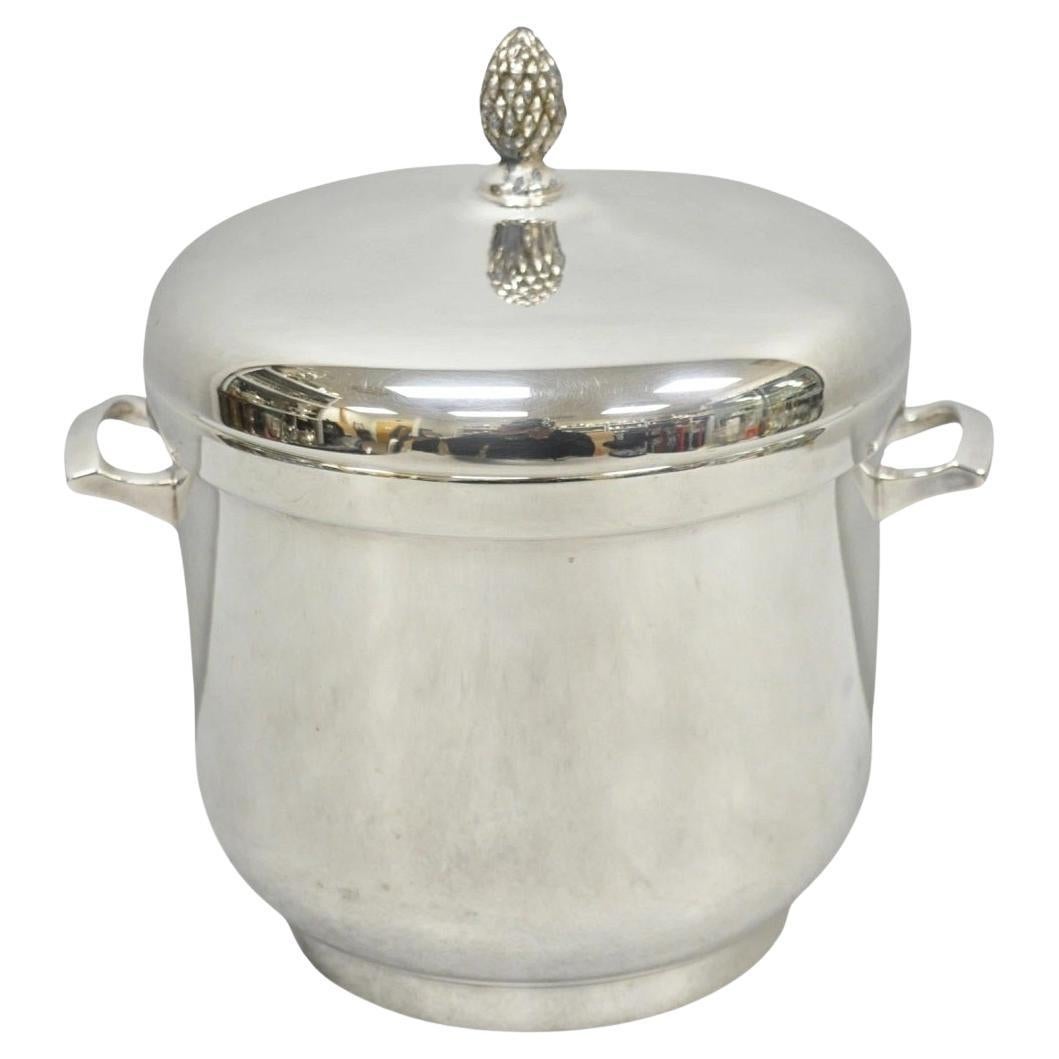 Vintage Sheffield Art Deco Silver Plated Glass Lined Covered Ice Bucket w/ Lid