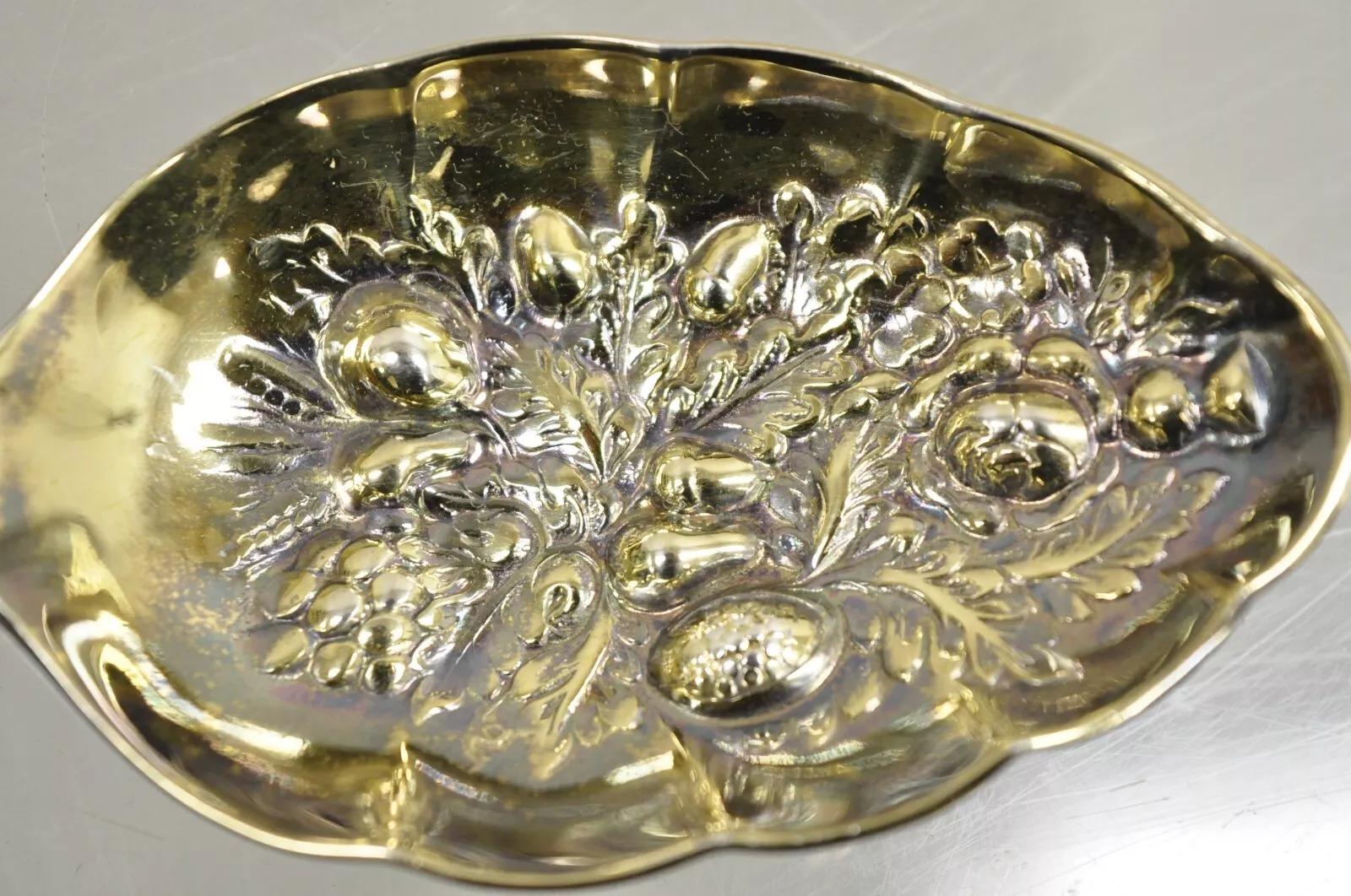 Vintage Sheffield England Silver Plated Repousse Gold Berry Spoons - a Pair 3