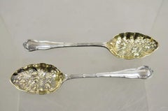 Vintage Sheffield England Silver Plated Repousse Gold Berry Spoons - a Pair