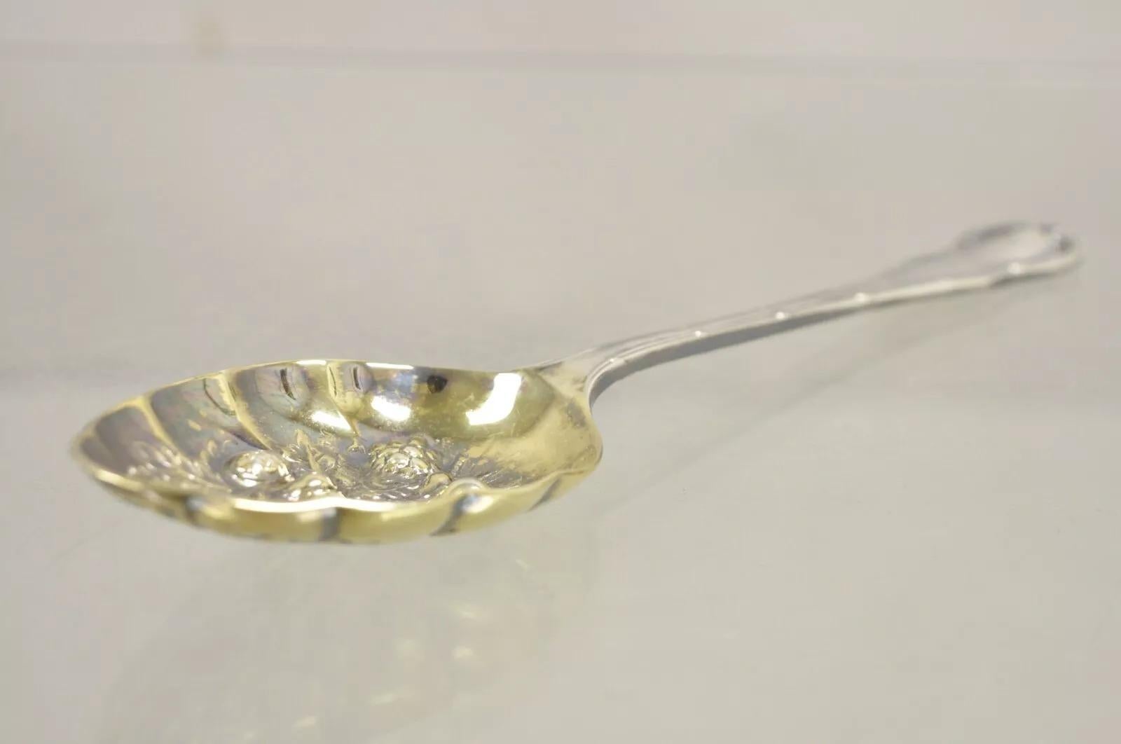 20th Century Vintage Sheffield England Silver Plated Repousse Gold Berry Spoons - a Pair