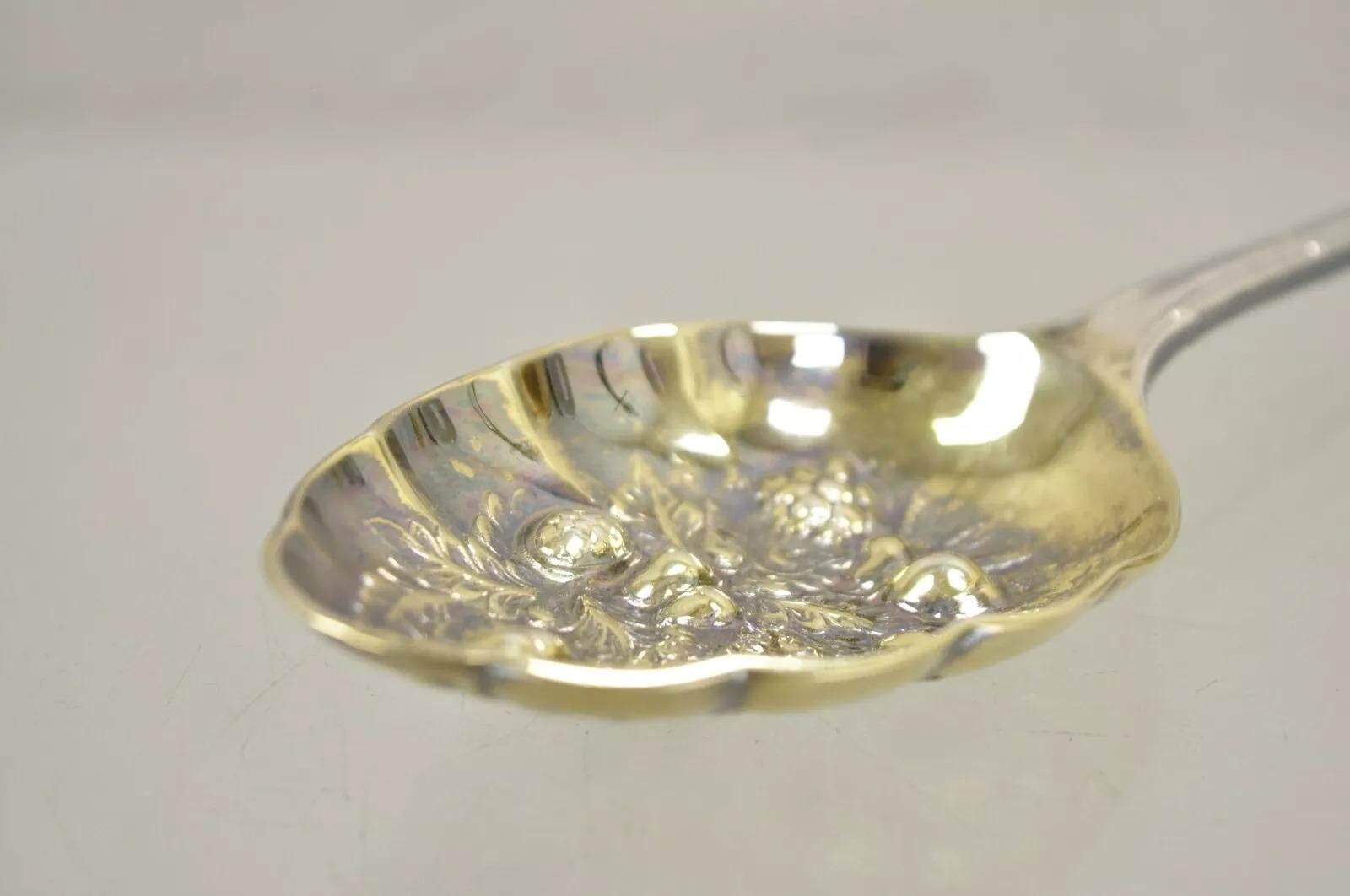 Vintage Sheffield England Silver Plated Repousse Gold Berry Spoons - a Pair 1