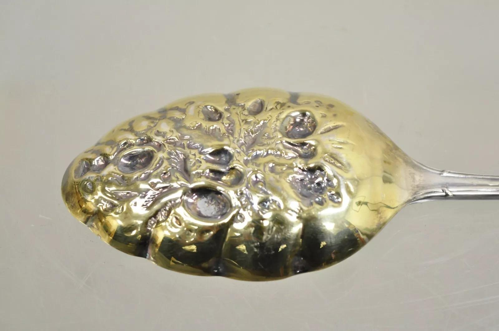 Vintage Sheffield England Silver Plated Repousse Gold Berry Spoons - a Pair 2