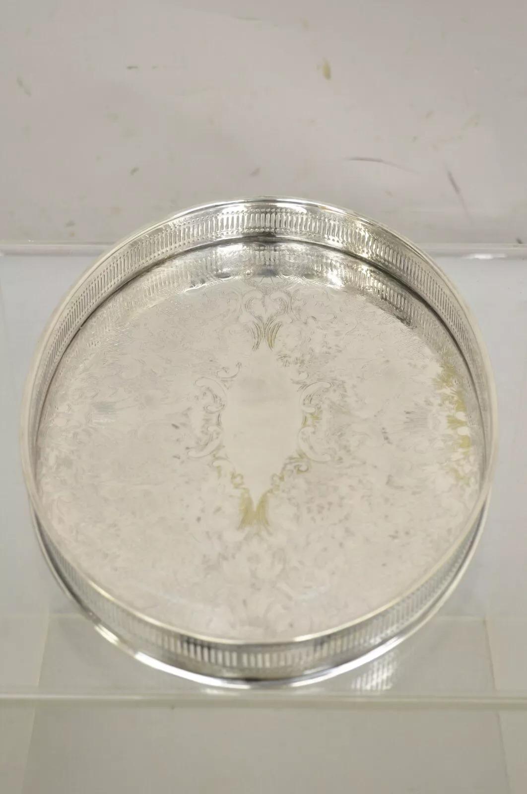 Bandeja ovalada de estilo victoriano Vintage Sheffield Inglaterra con galería en relieve en venta 3
