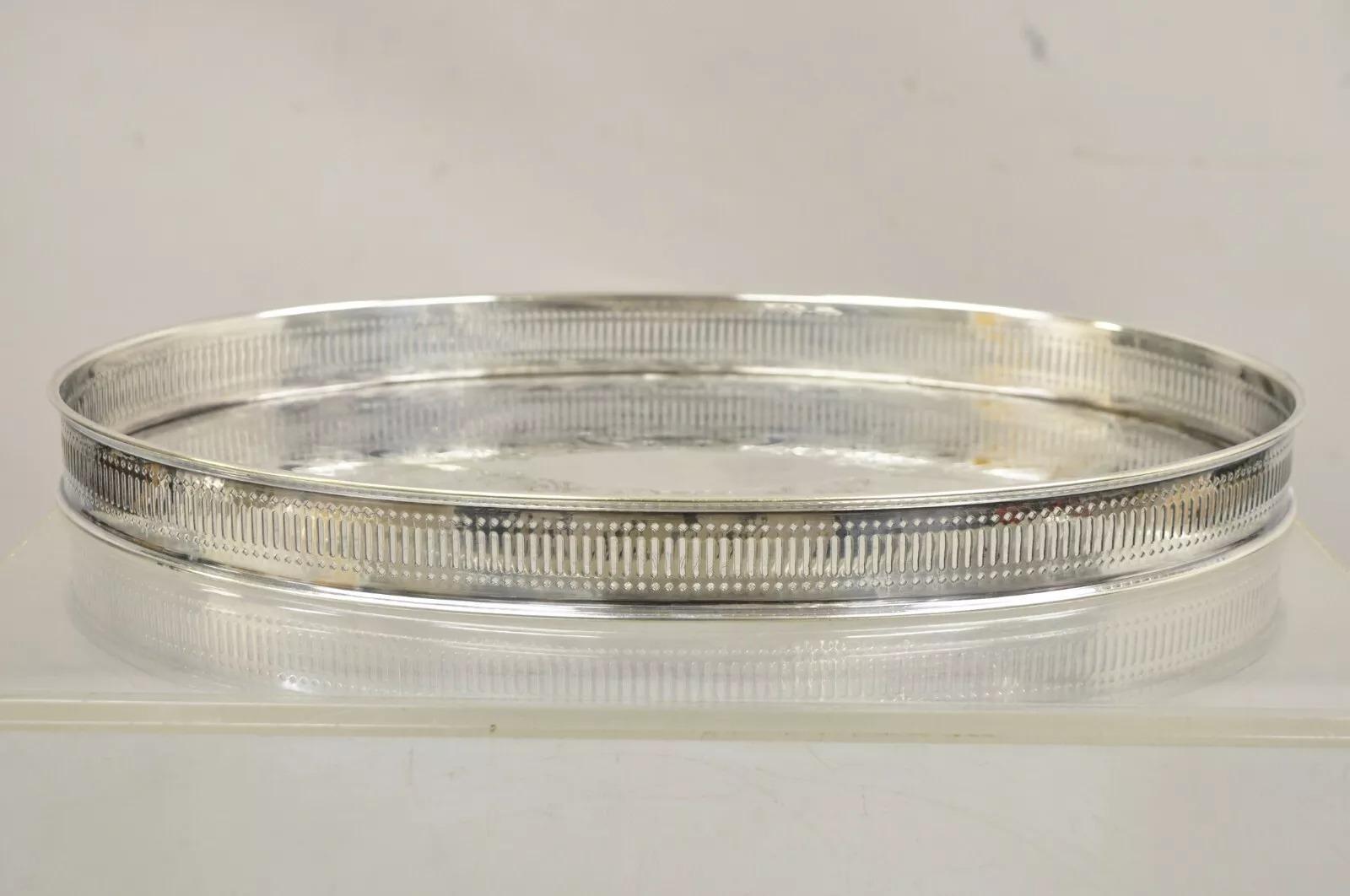 Bandeja ovalada de estilo victoriano Vintage Sheffield Inglaterra con galería en relieve Chapado en plata en venta