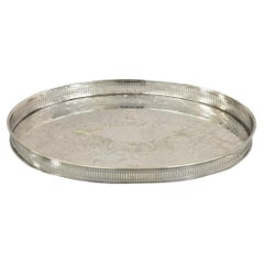 Bandeja ovalada de estilo victoriano Vintage Sheffield Inglaterra con galería en relieve