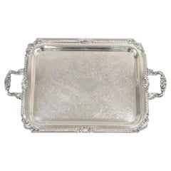 Bandeja de servir chapada en plata de estilo victoriano de Sheffield Inglaterra vintage