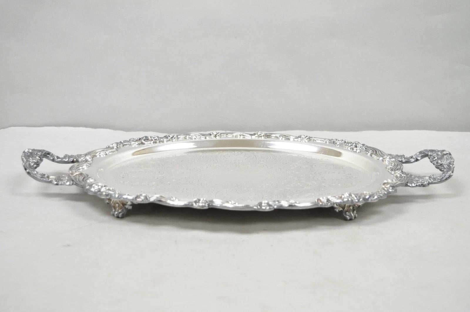 Bandeja ovalada de bar con patas chapada en plata inglesa victoriana de Sheffield con asas en venta 6