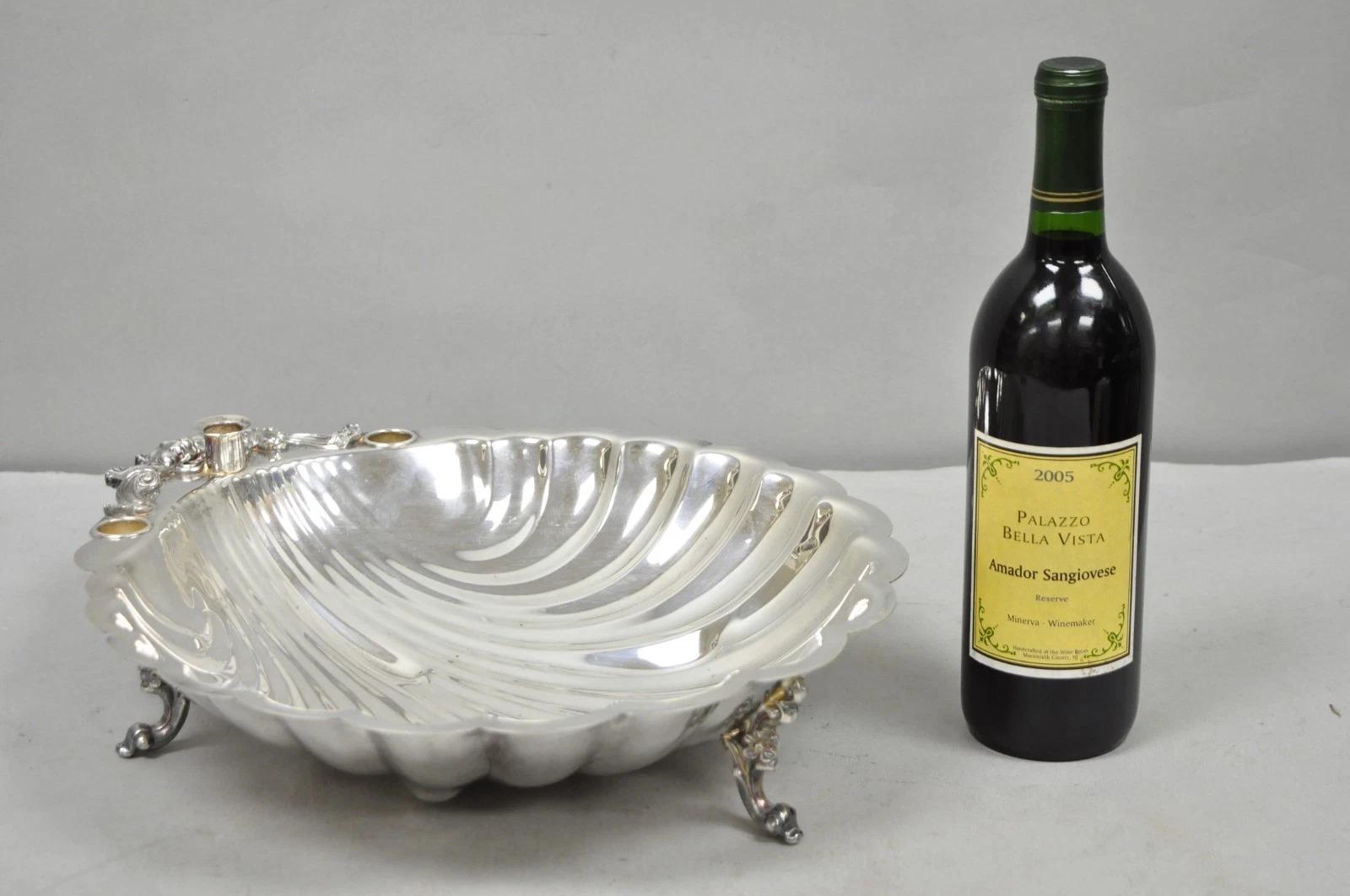 Vintage Sheffield Silver Co. Plat de service à pied en métal argenté Clam Shell en vente 6