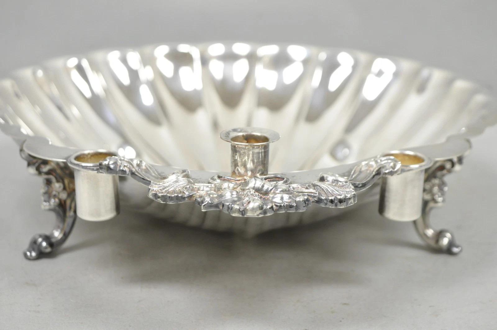 Vintage Sheffield Silver Co. Plat de service à pied en métal argenté Clam Shell en vente 2