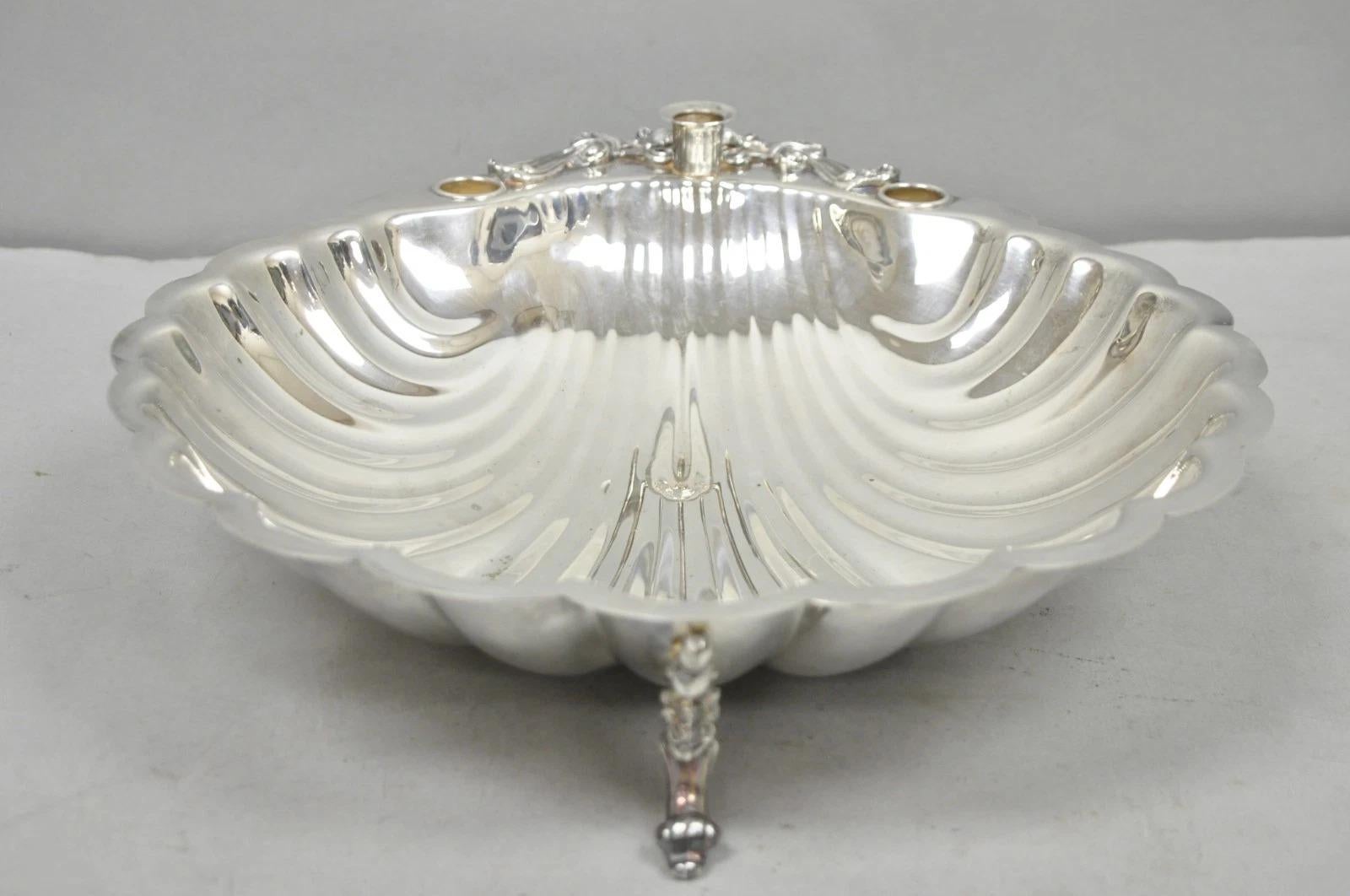 Vintage Sheffield Silver Co. Plat de service à pied en métal argenté Clam Shell en vente 3