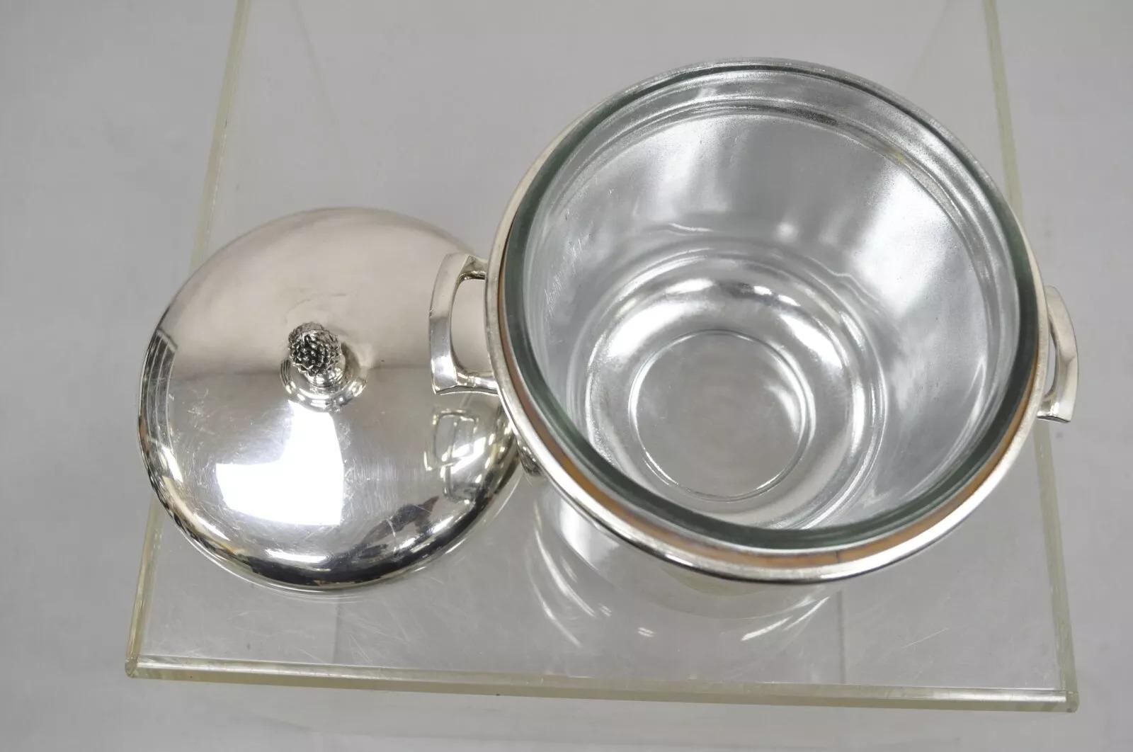 Vintage Sheffield Silver Co. Cubitera con tapa plateada moderna de mediados de siglo Chapado en plata en venta