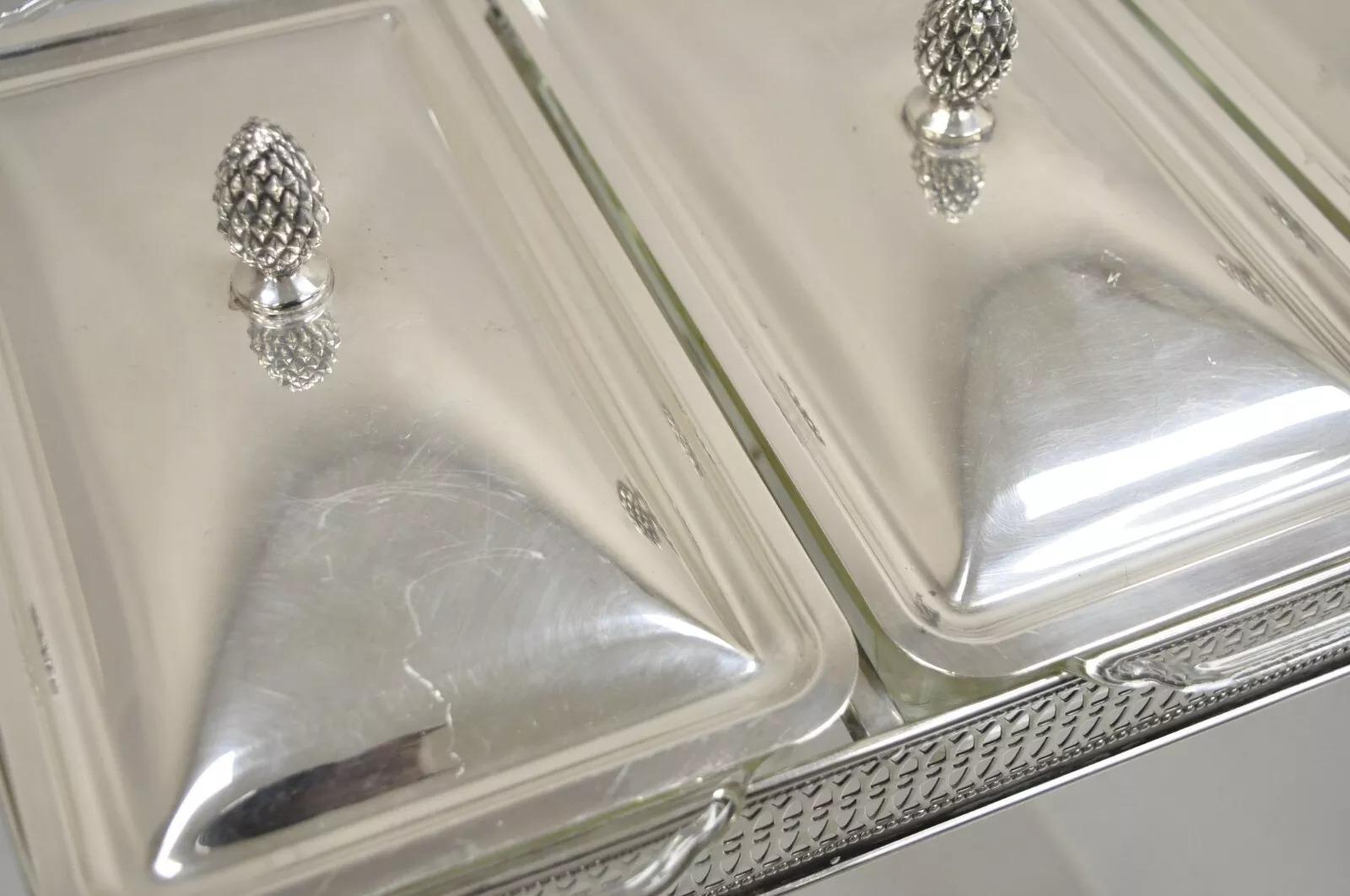 Unknown Vintage Sheffield Silver Co Silver Plated 3 Burner Warming Triple Chafing Dish For Sale