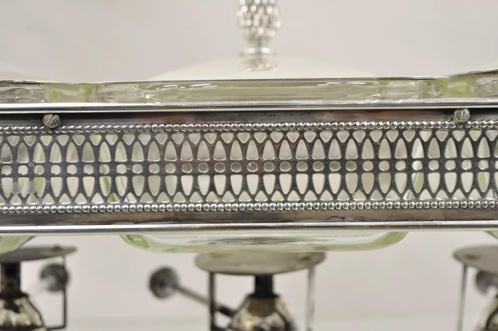 Vintage Sheffield Silver Co Silver Plated 3 Burner Warming Triple Chafing Dish en vente 2