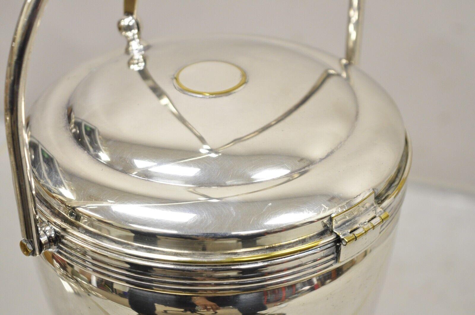 20th Century Vintage Sheffield Silver Co. Silver Plated Ice Bucket w/ Reticulated Hinge Lid For Sale