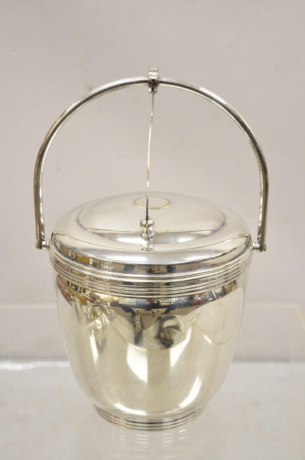 Vintage Sheffield Silver Co. Silver Plated Ice Bucket w/ Reticulated Hinge Lid For Sale 1