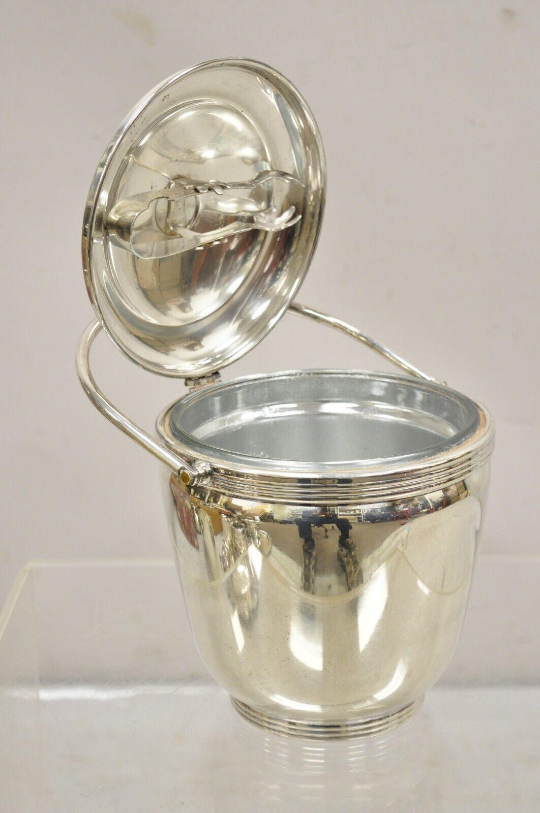 Vintage Sheffield Silver Co. Silver Plated Ice Bucket w/ Reticulated Hinge Lid For Sale 2